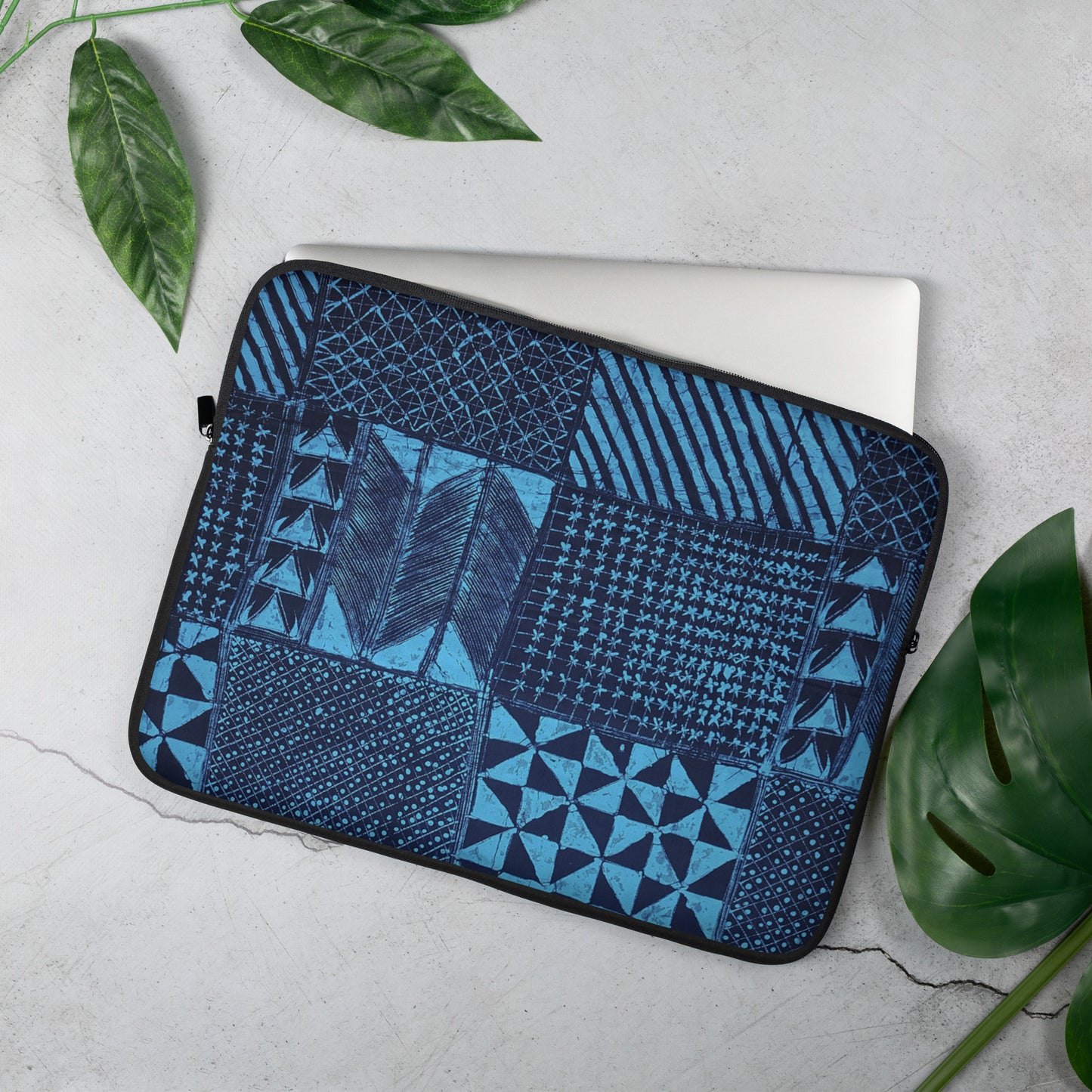 Black And Turquoise Shapes Adire Laptop Sleeve