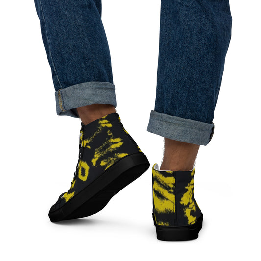 Yellow Adire Ankara Men’s high top canvas shoes