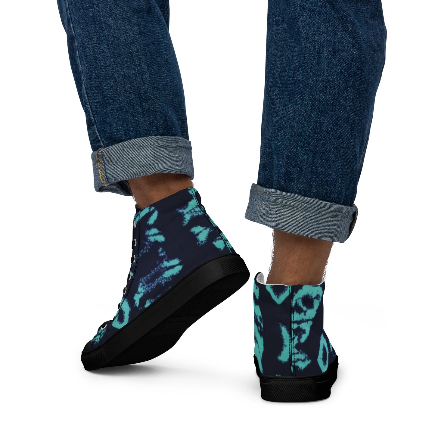 Turquoise Adire Ankara Men’s high top canvas shoes