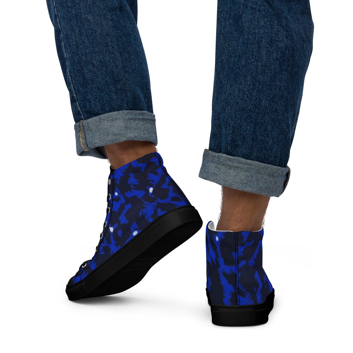 Blue Leopard Men’s high top canvas shoes