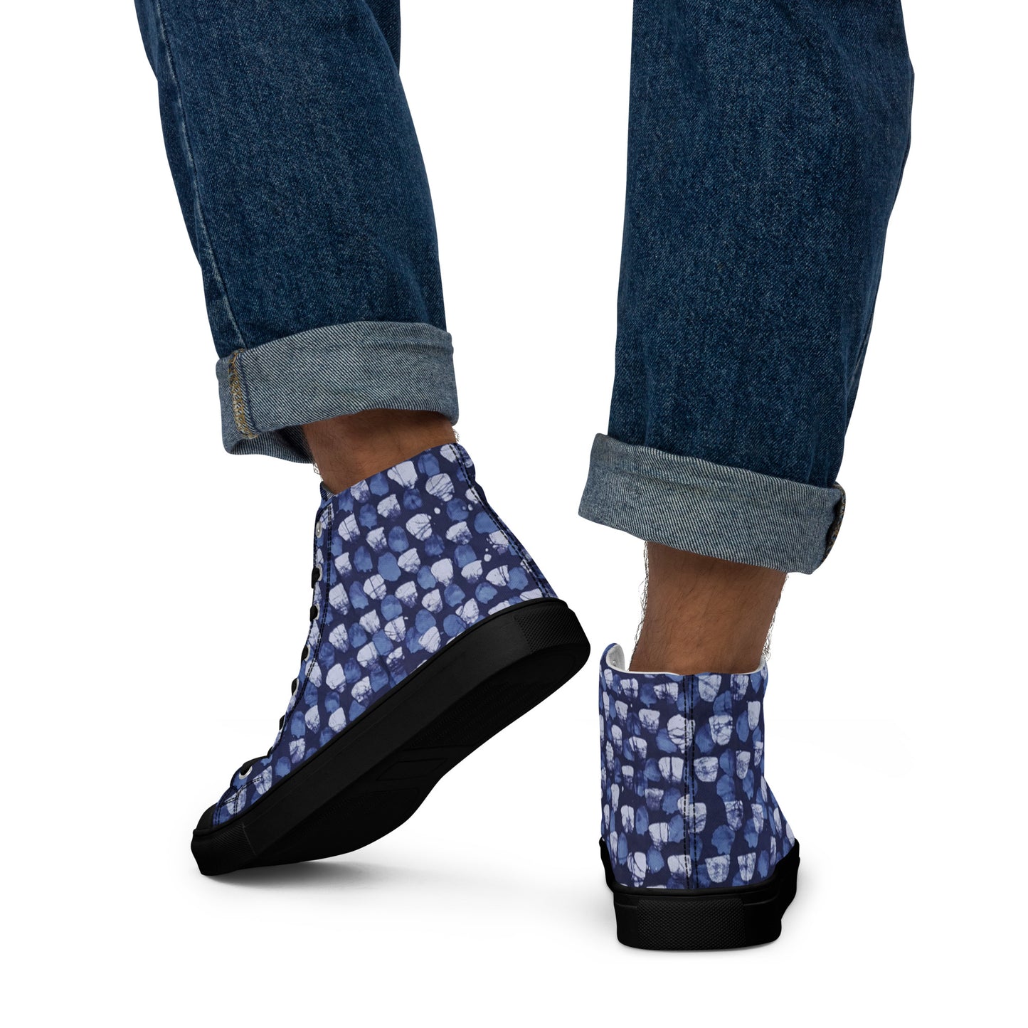 Blue Dotted Men’s high top canvas shoes