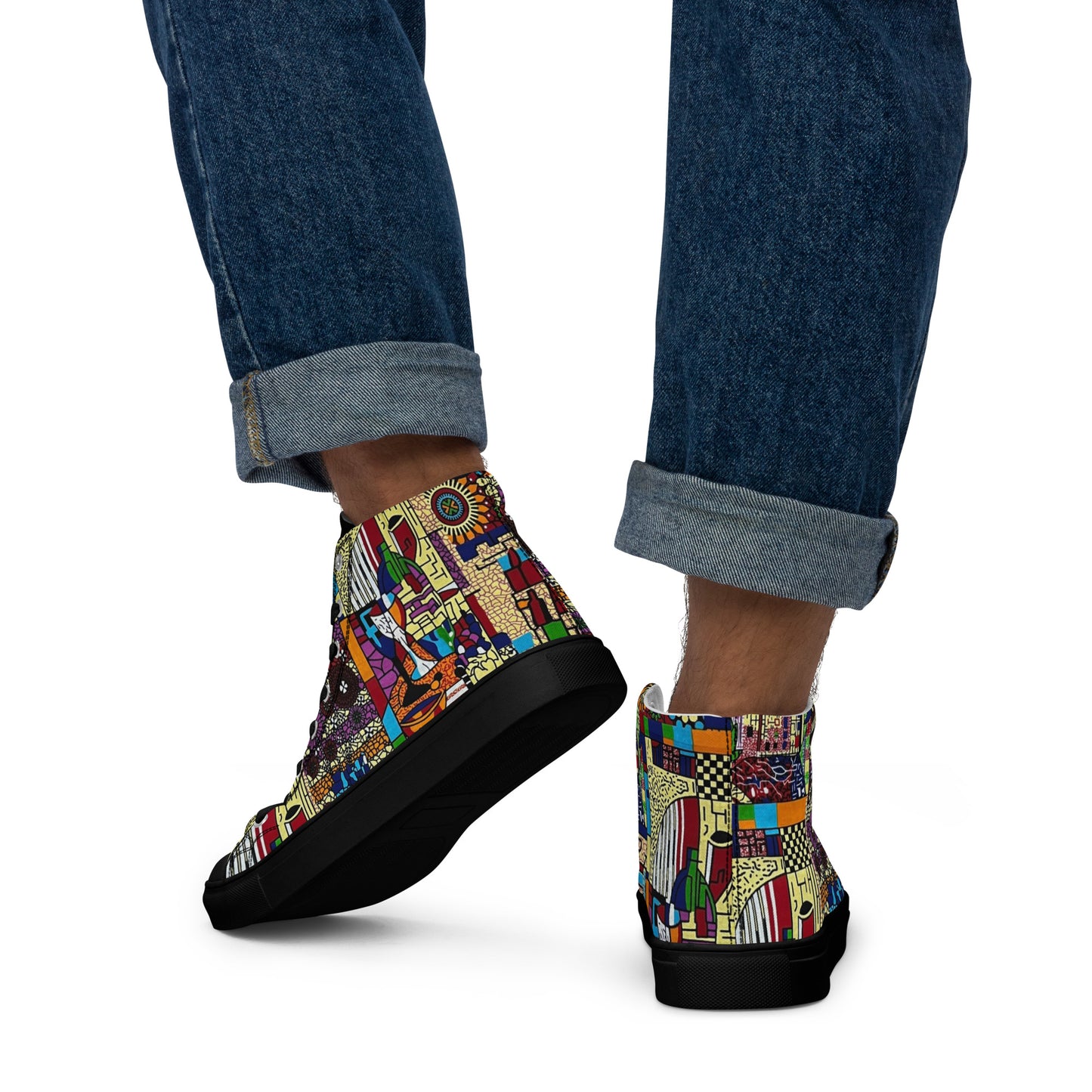 Colourful Artsy Men’s high top canvas shoes