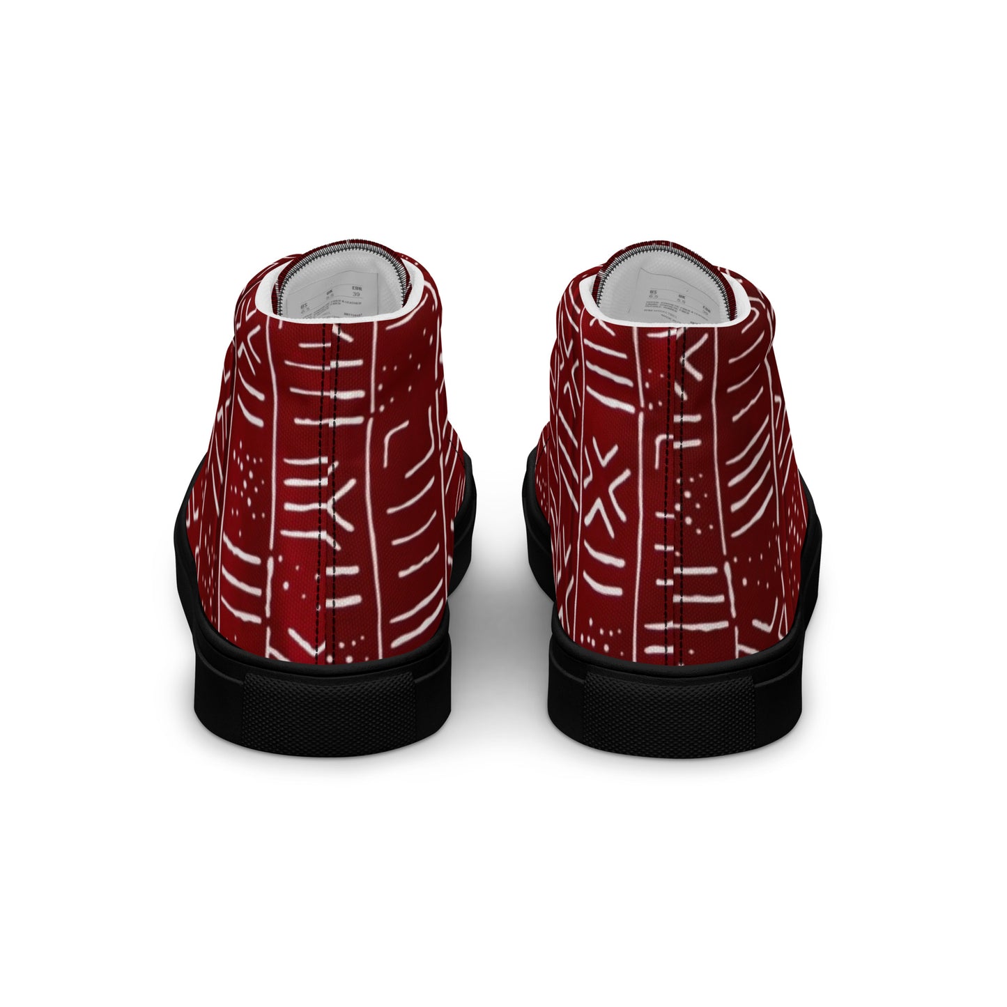 Red White African Print Men’s high top canvas shoes