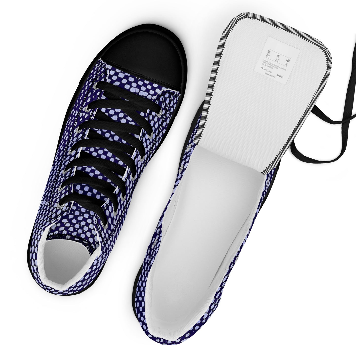 Purple & White Polka Dots Adire Men’s high top canvas shoes