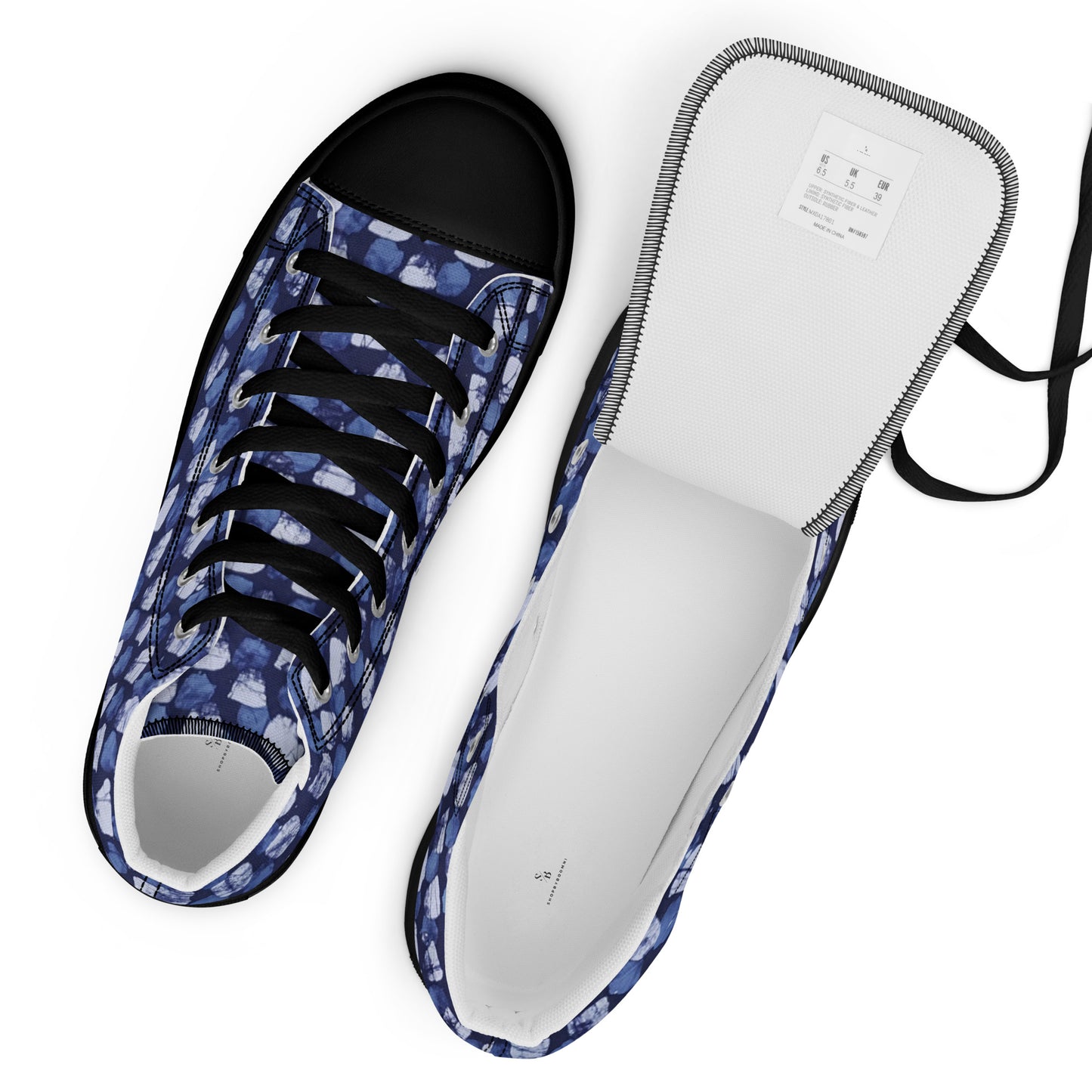 Blue Dotted Men’s high top canvas shoes