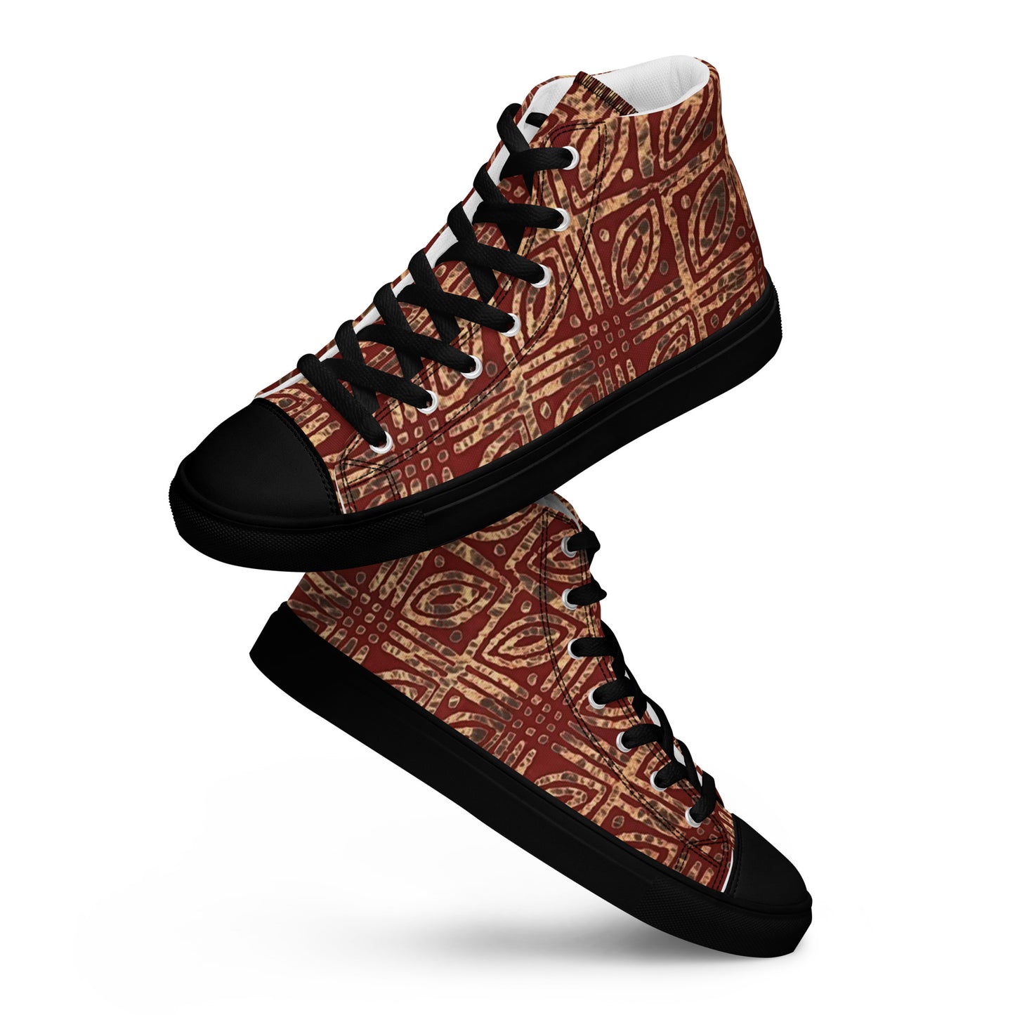 Copper And Gold Adire Men’s High Top Canvas Shoes