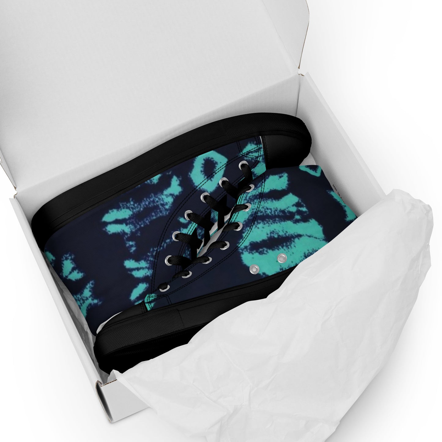 Turquoise Adire Ankara Men’s high top canvas shoes