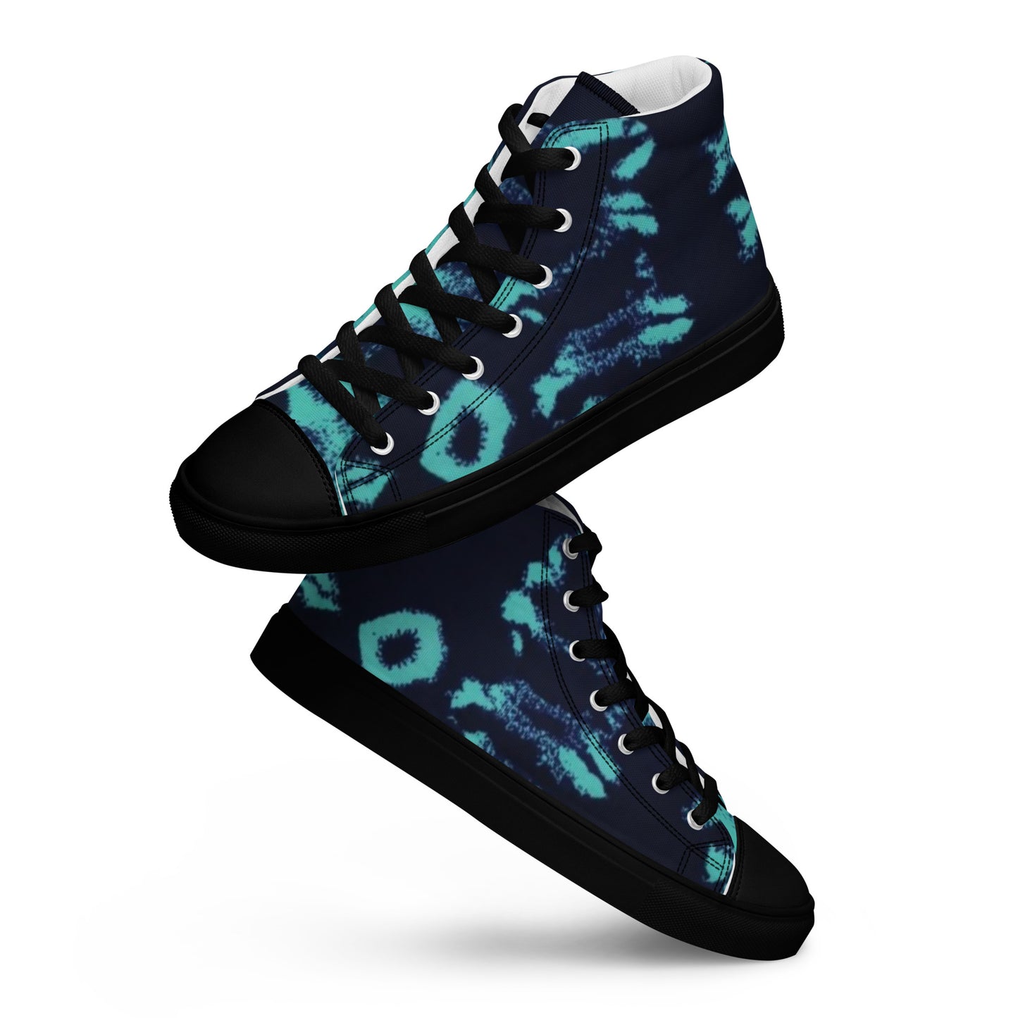 Turquoise Adire Ankara Men’s high top canvas shoes