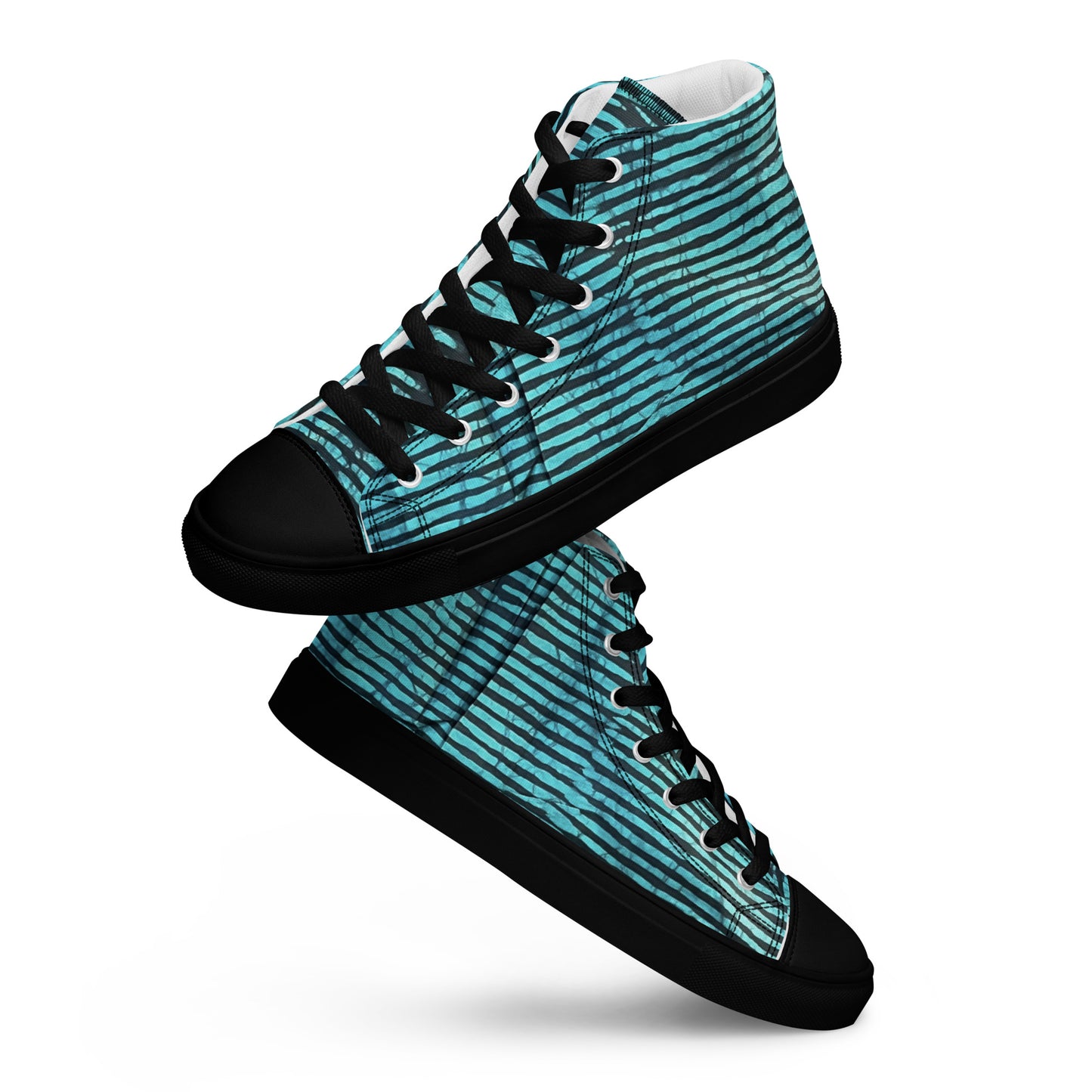 Aqua Black Stripes Adire Men’s high top canvas shoes