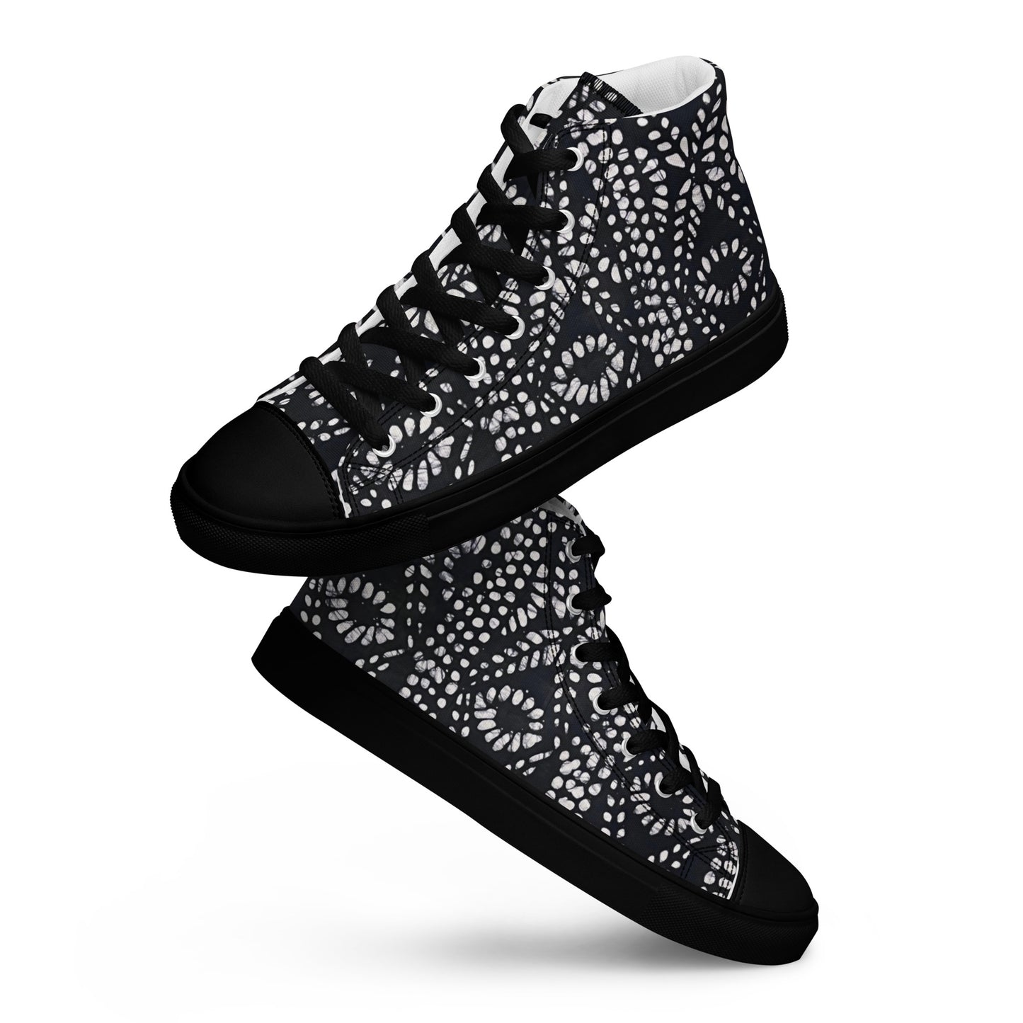 Black & White Abstract Aztec Adire Men’s high top canvas shoes