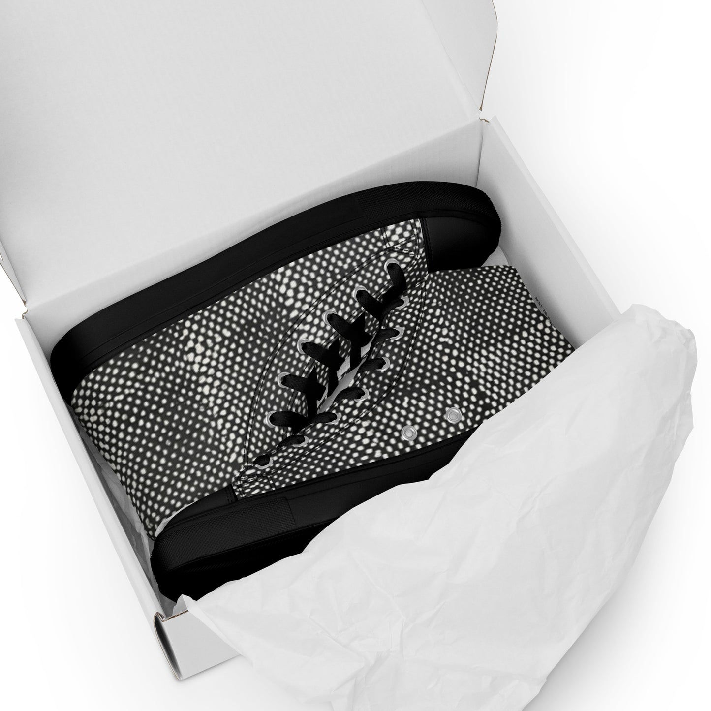 Black White Polka Dots Adire Men’s high top canvas shoes