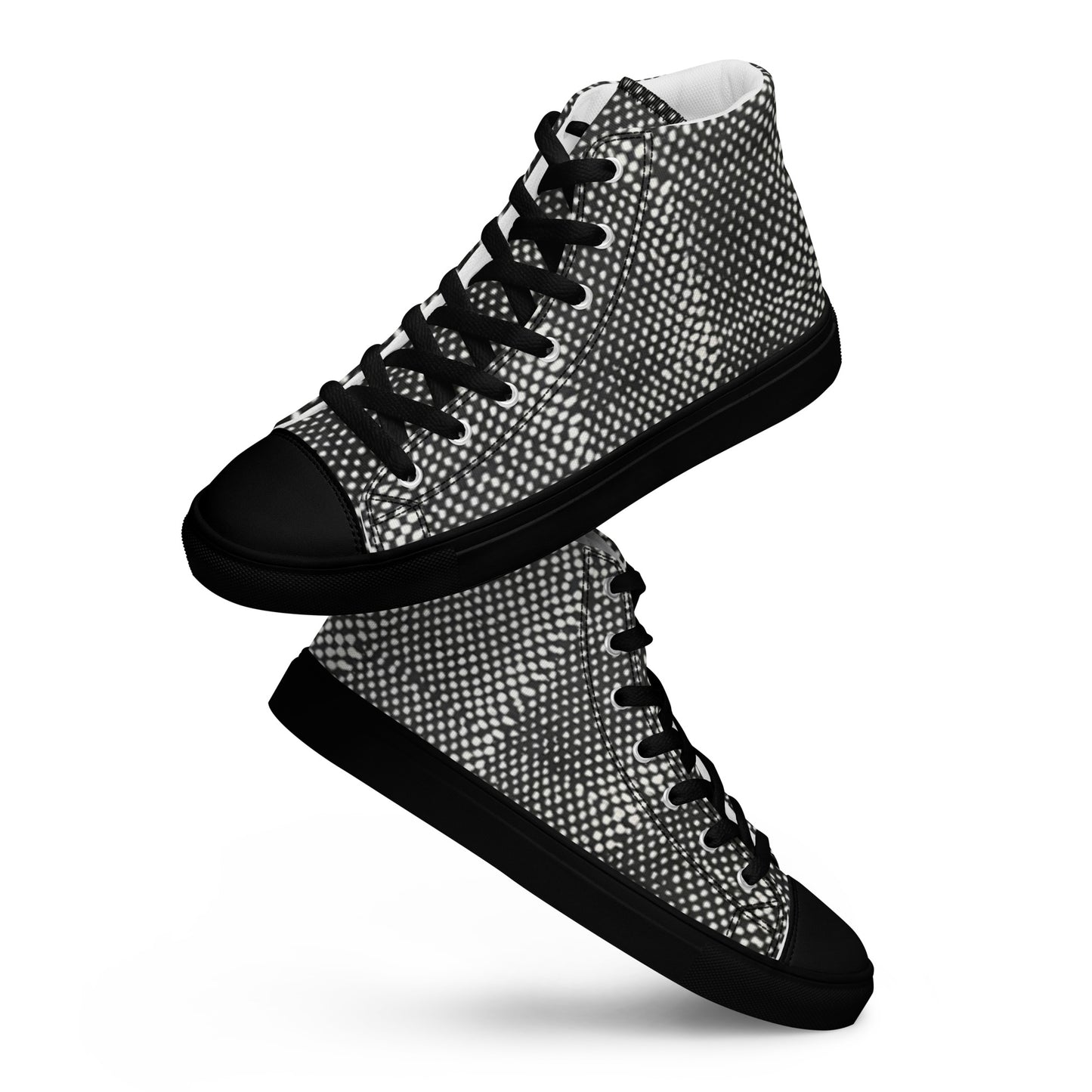 Black White Polka Dots Adire Men’s high top canvas shoes