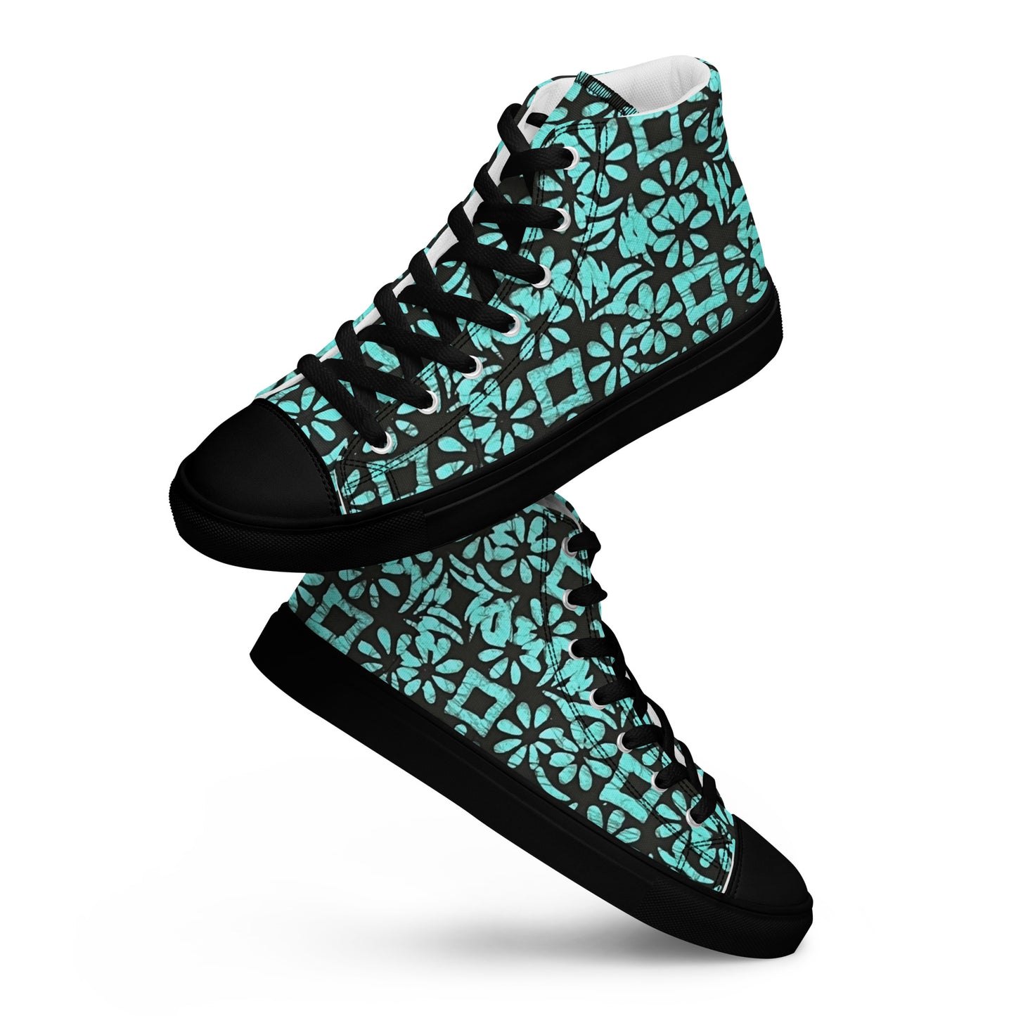 Aqua Abstract Shapes Adire Men’s high top canvas shoes