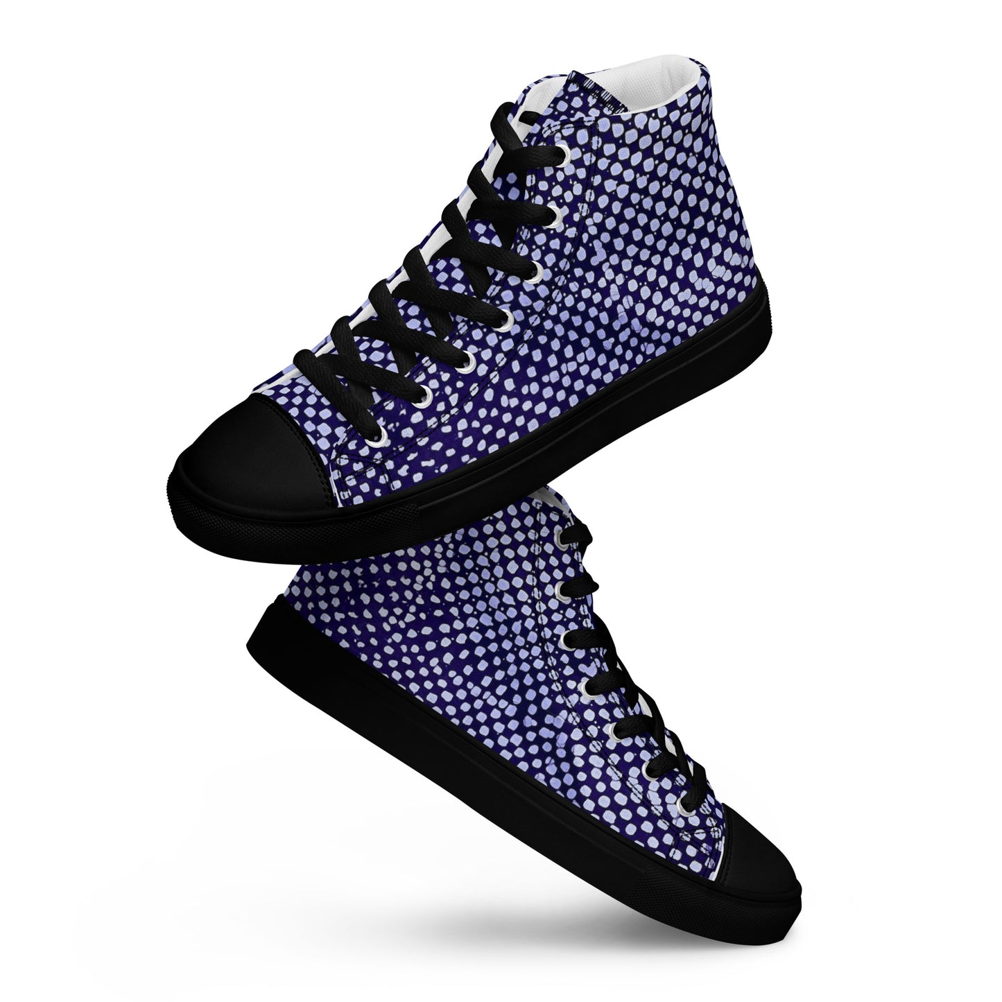 Purple & White Polka Dots Adire Men’s high top canvas shoes