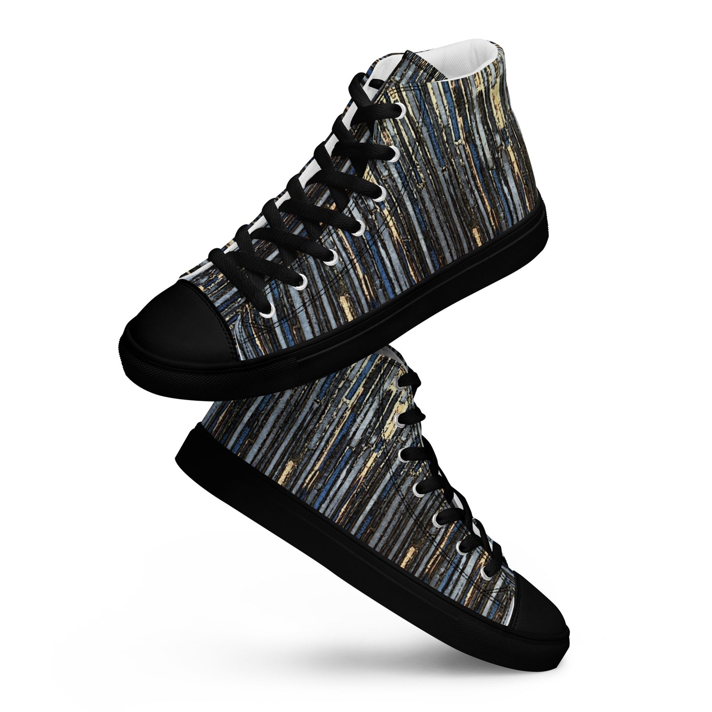 Blue Peach Stripes Men’s high top canvas shoes