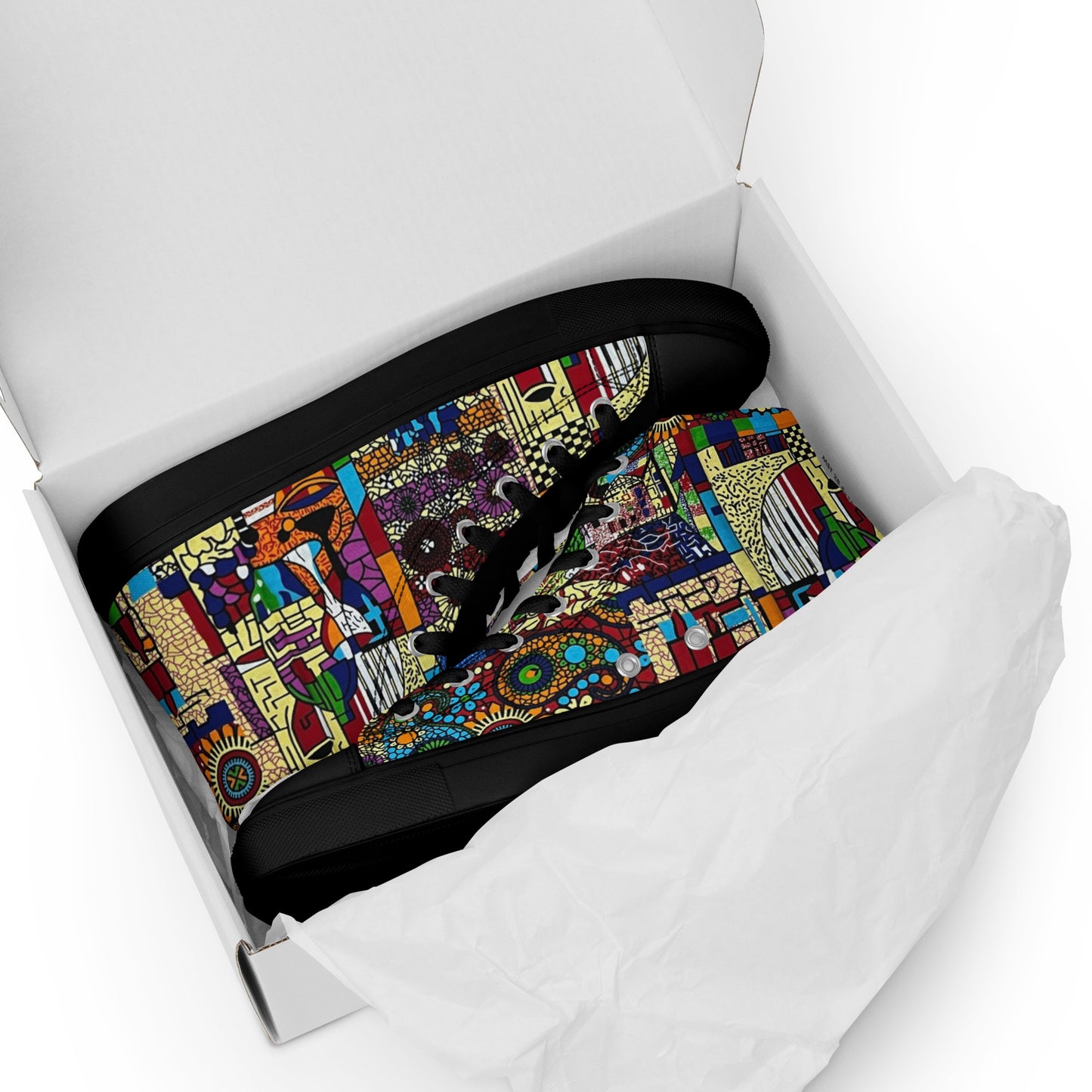 Colourful Artsy Men’s high top canvas shoes