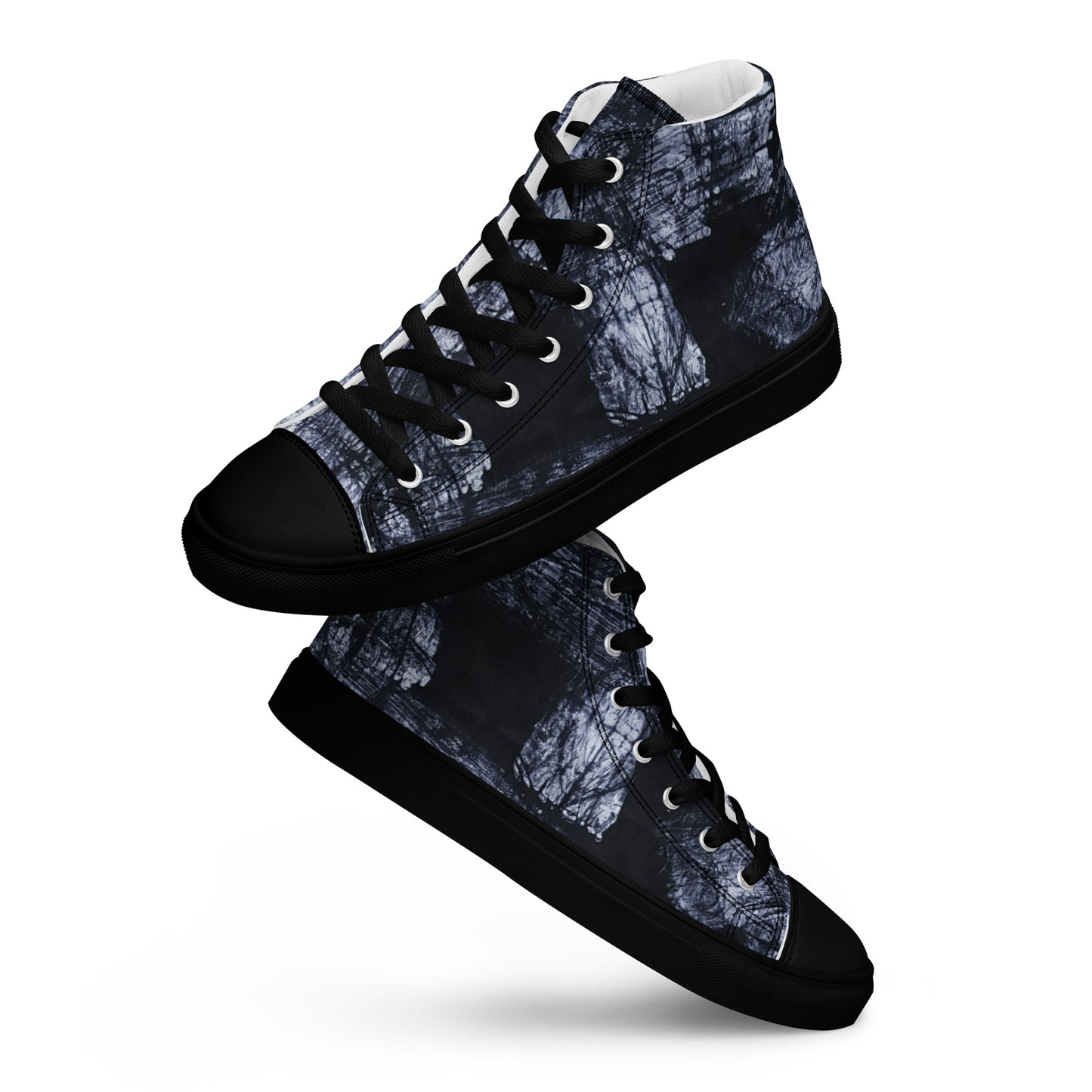 Dark Blue White Men’s high top canvas shoes