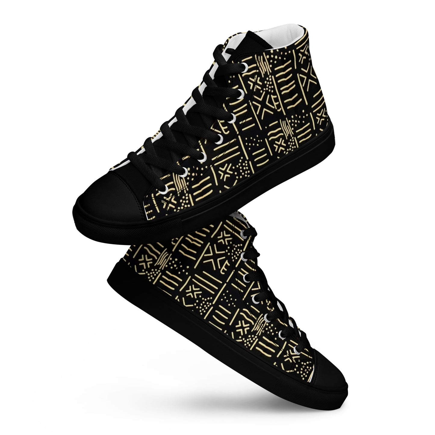 Cream Black African Print Men’s high top canvas shoes