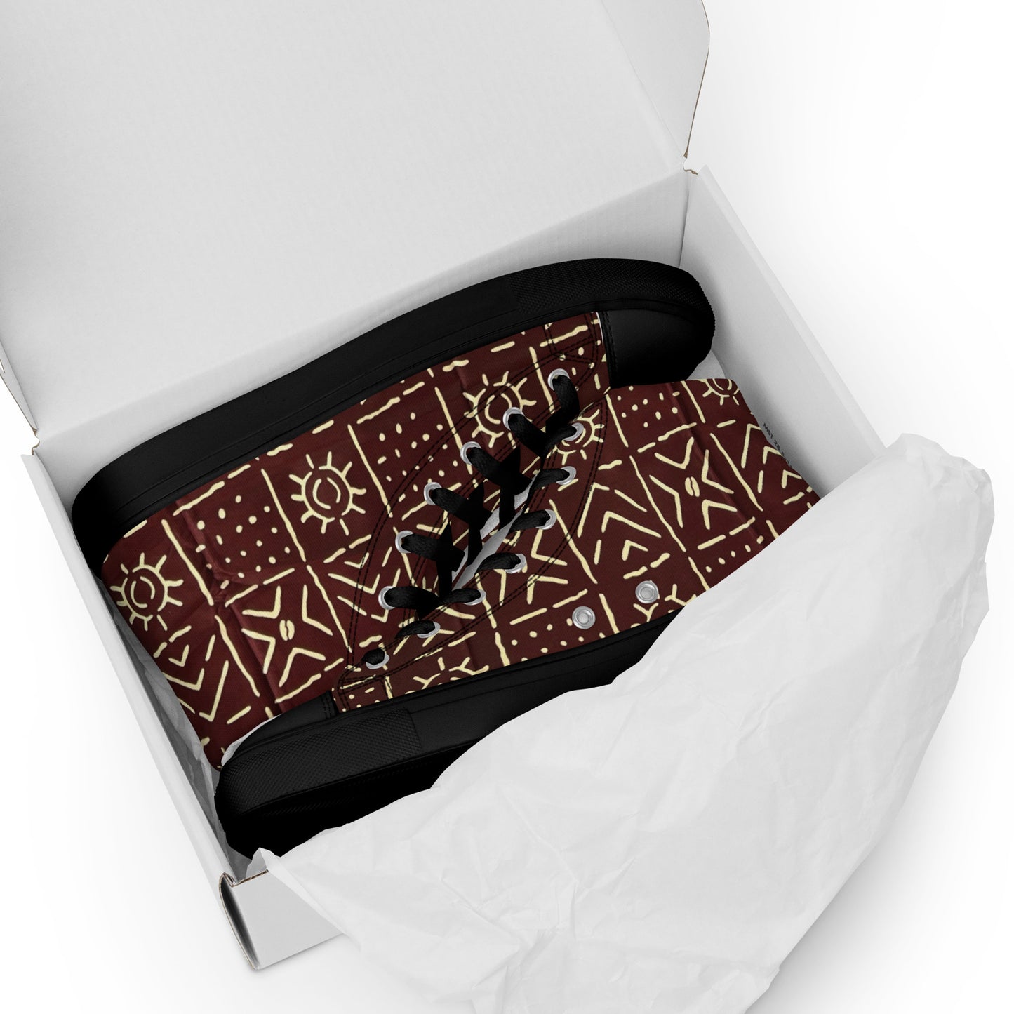 Brown African Print Men’s high top canvas shoes