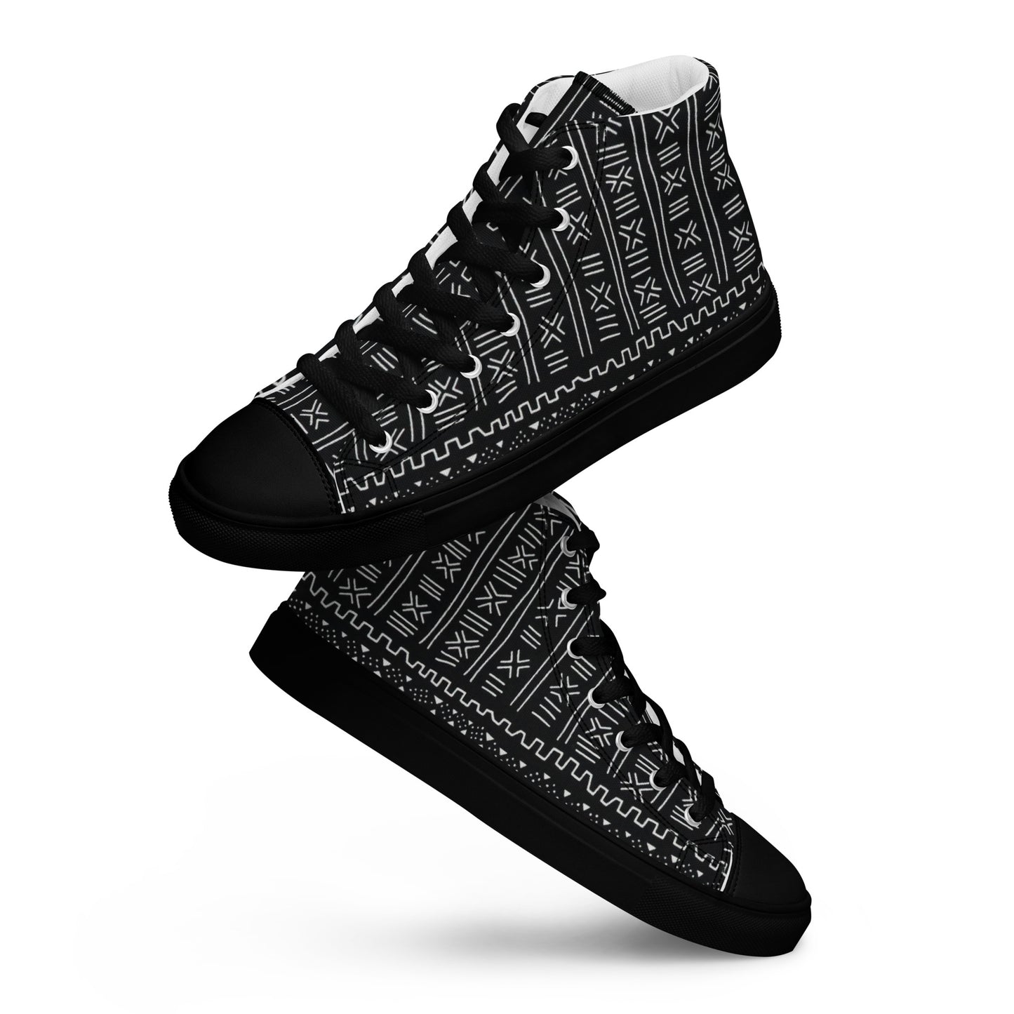 Black White Bogolan Men’s high top canvas shoes