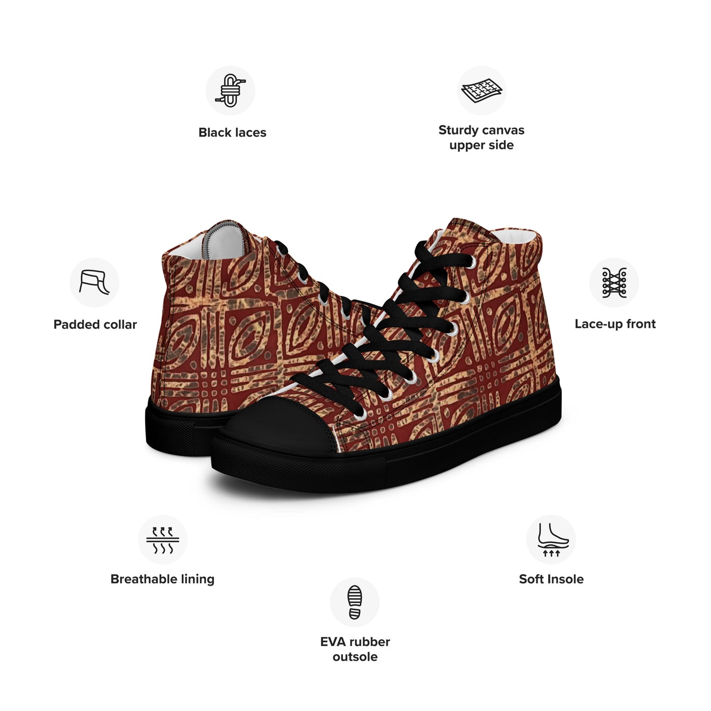 Copper And Gold Adire Men’s High Top Canvas Shoes