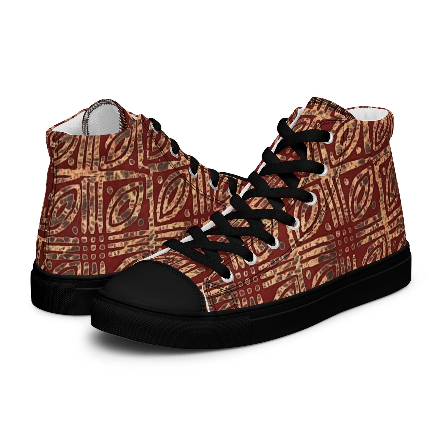 Copper And Gold Adire Men’s High Top Canvas Shoes