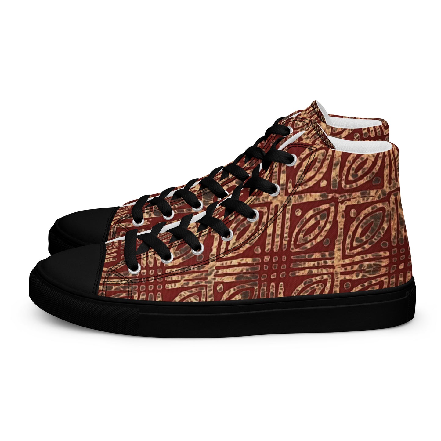 Copper And Gold Adire Men’s High Top Canvas Shoes