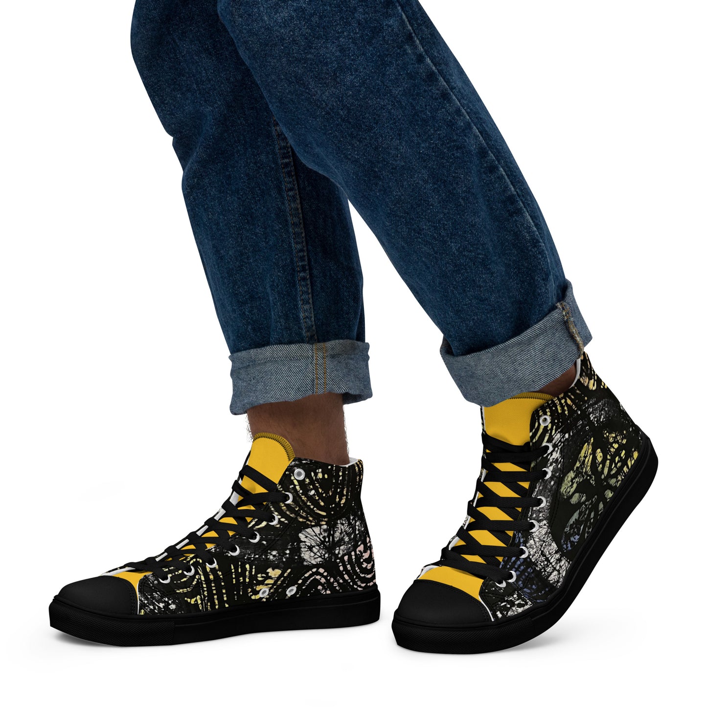 Circles And Swirls Indigo Adire Men’s High Top Canvas Shoes