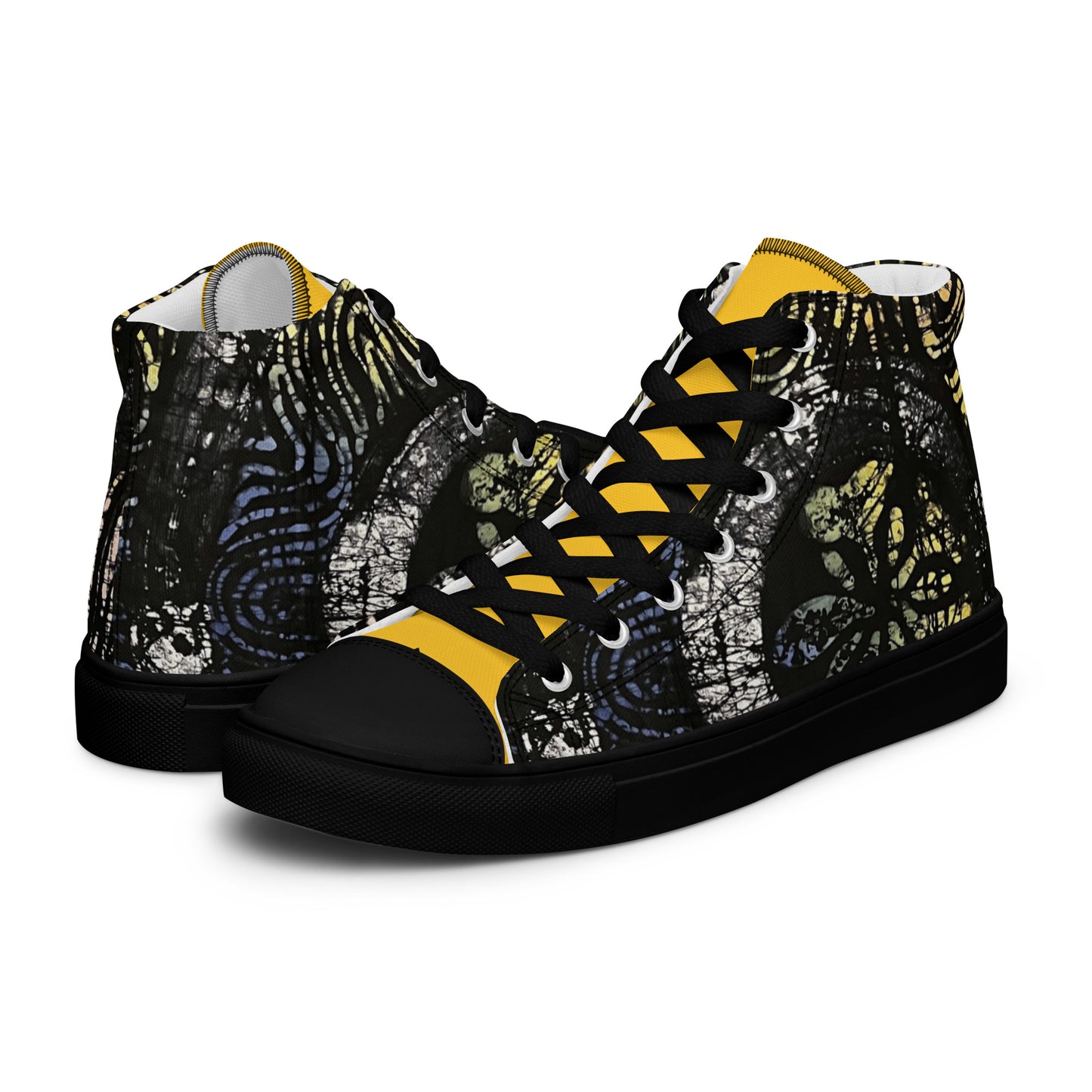 Circles And Swirls Indigo Adire Men’s High Top Canvas Shoes