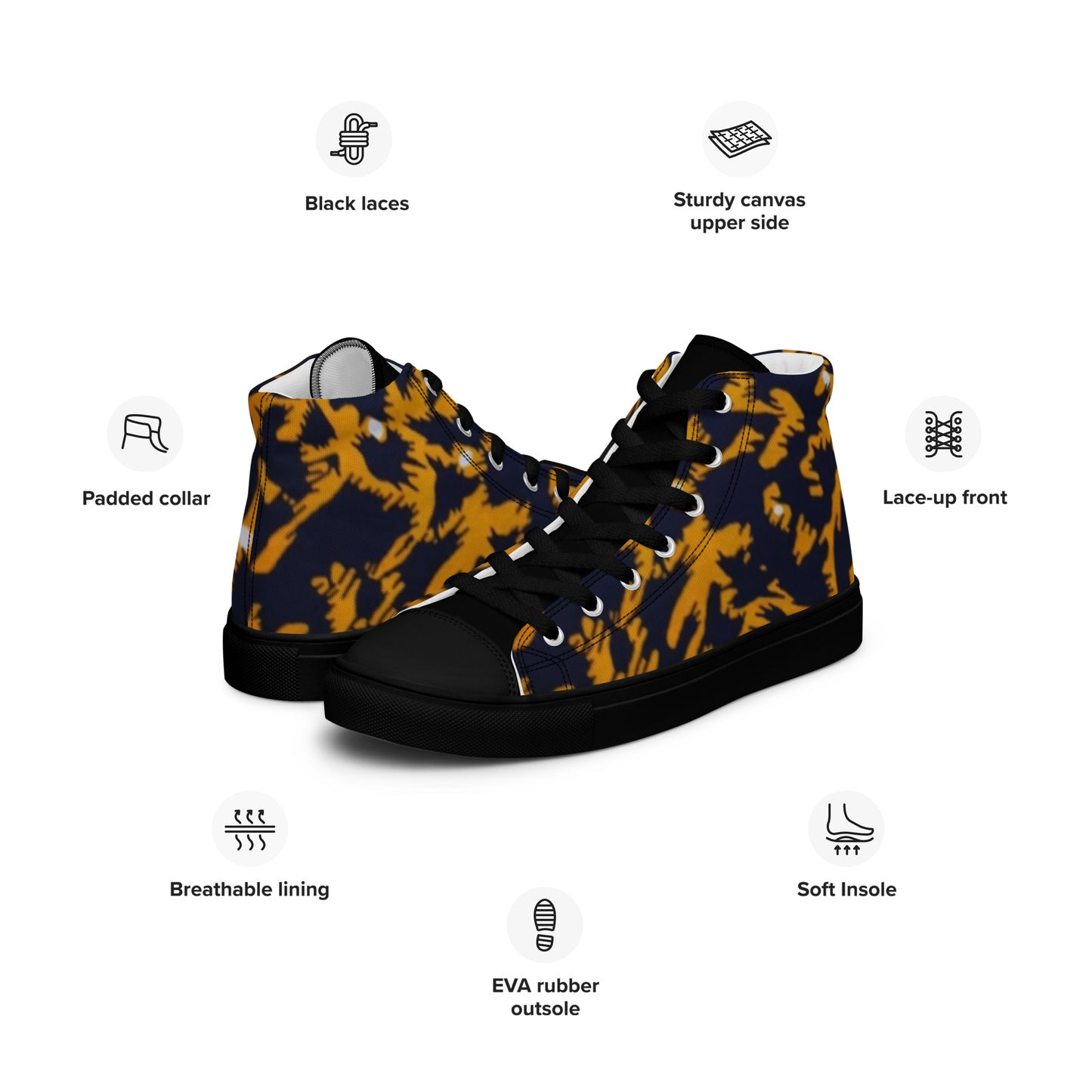 Yellow Leopard Ankara Men’s high top canvas shoes