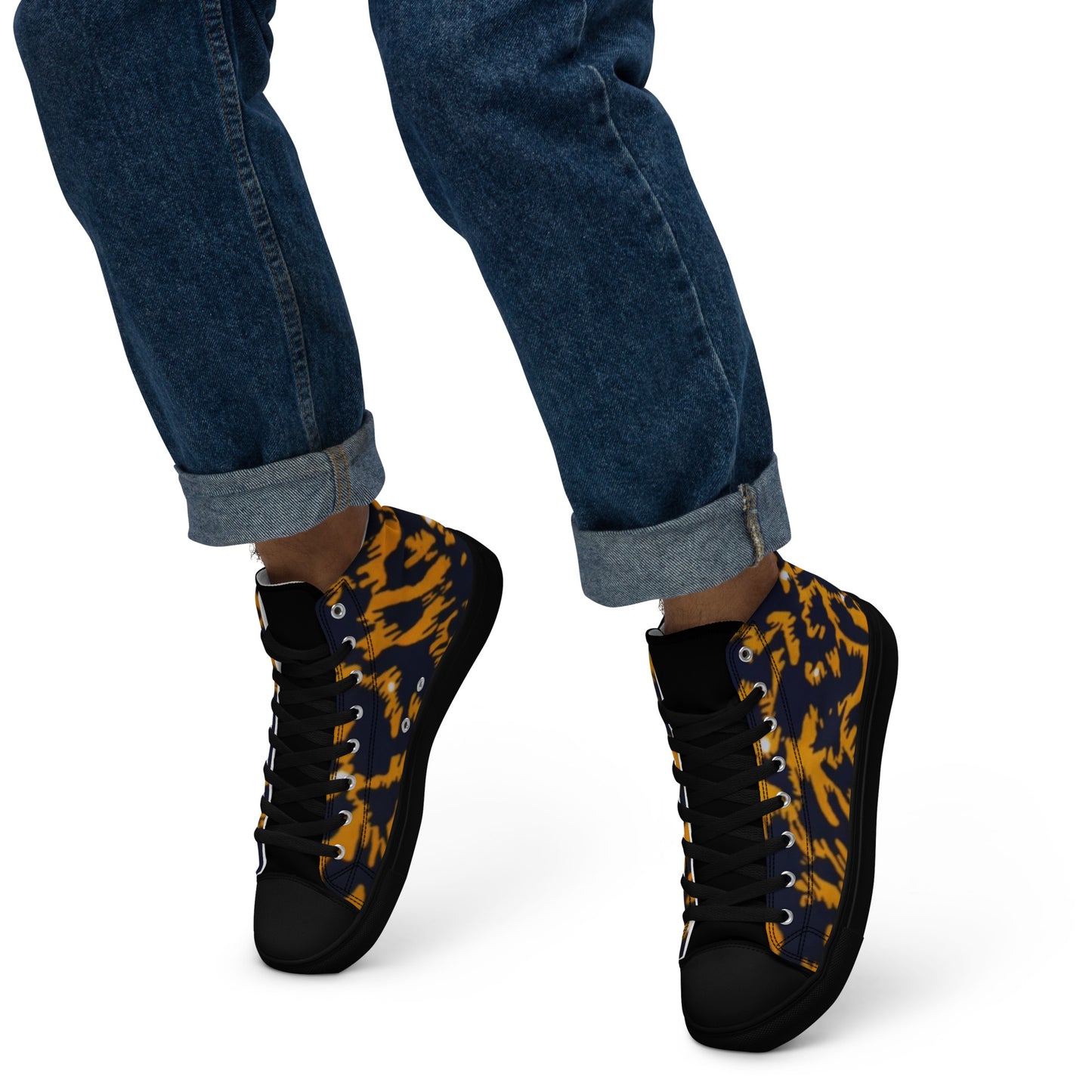 Yellow Leopard Ankara Men’s high top canvas shoes