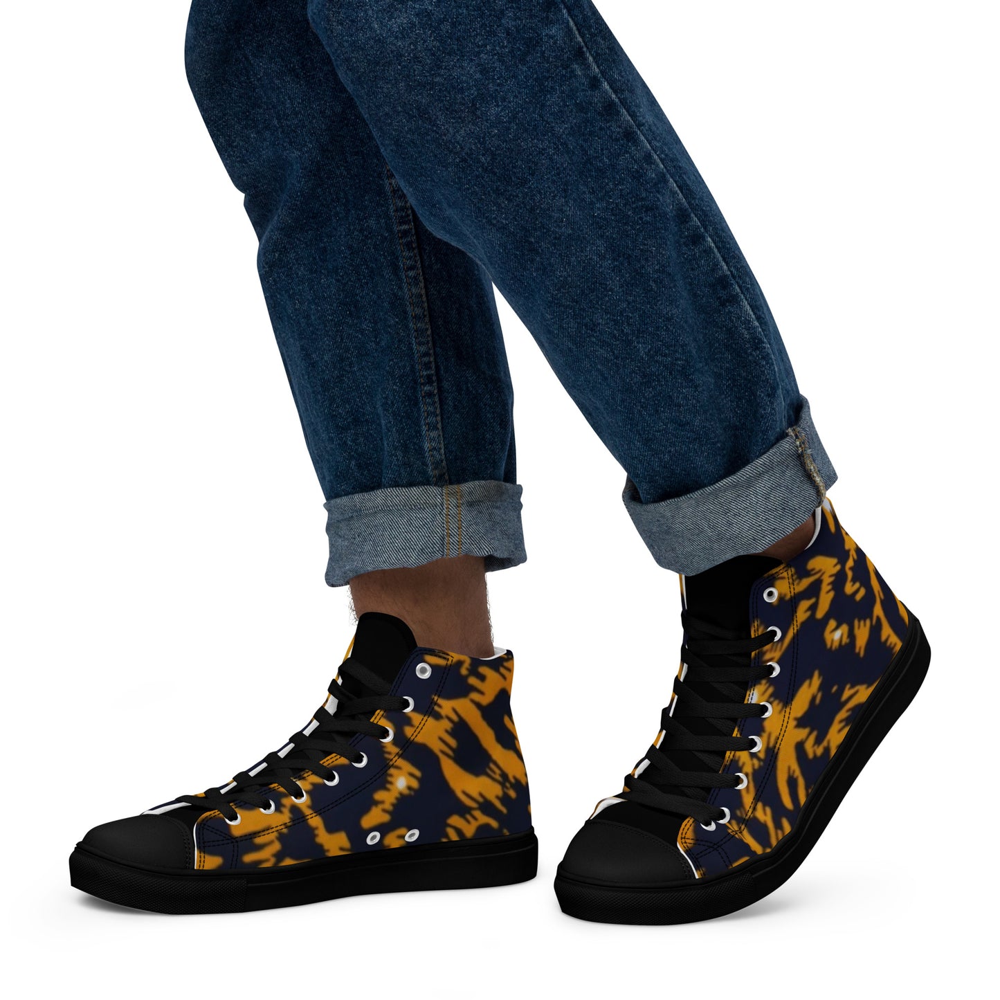 Yellow Leopard Ankara Men’s high top canvas shoes