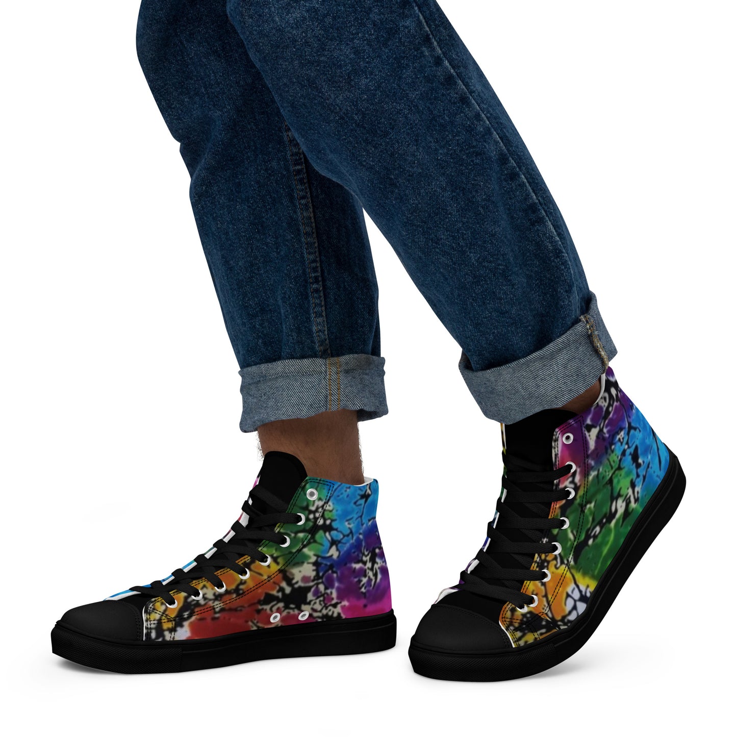 Multicolour Adire Ankara Men’s high top canvas shoes