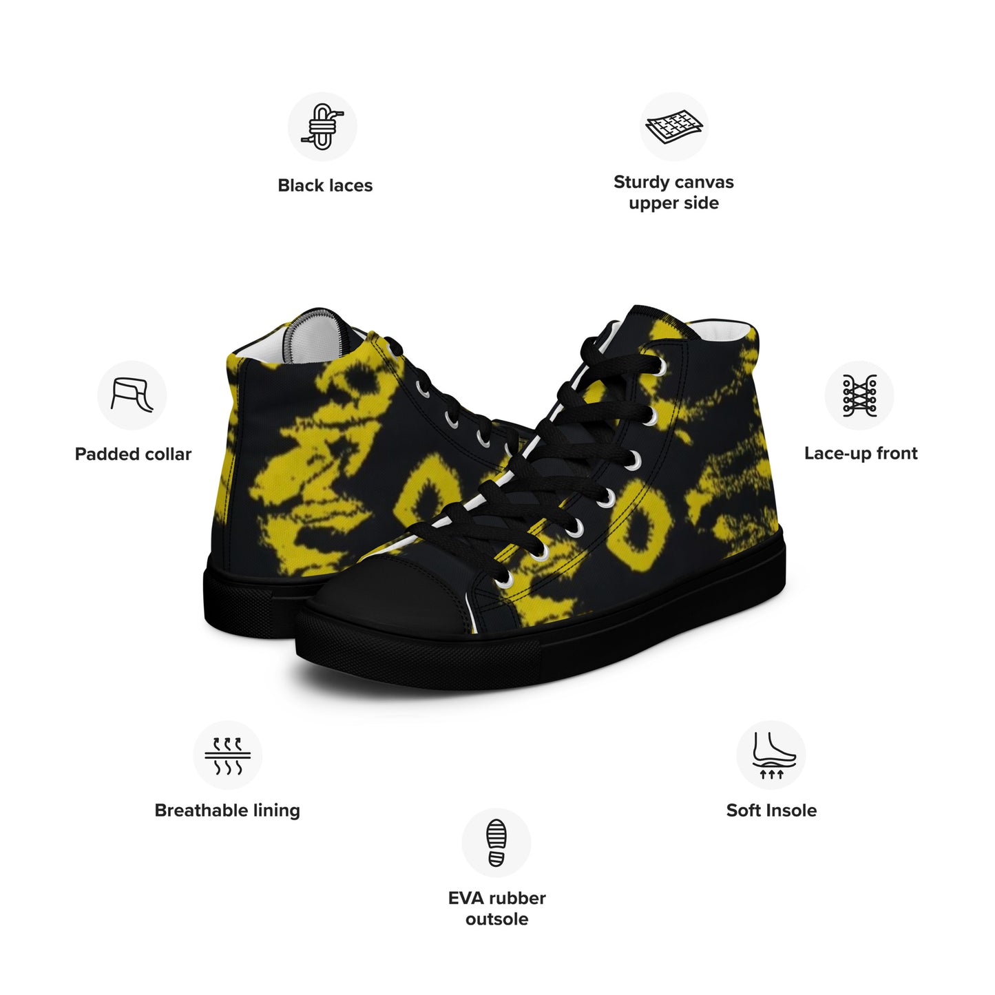 Yellow Adire Ankara Men’s high top canvas shoes