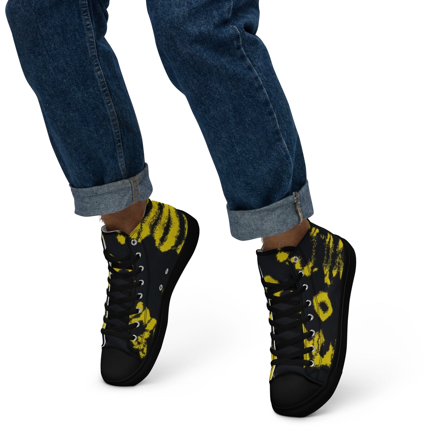 Yellow Adire Ankara Men’s high top canvas shoes