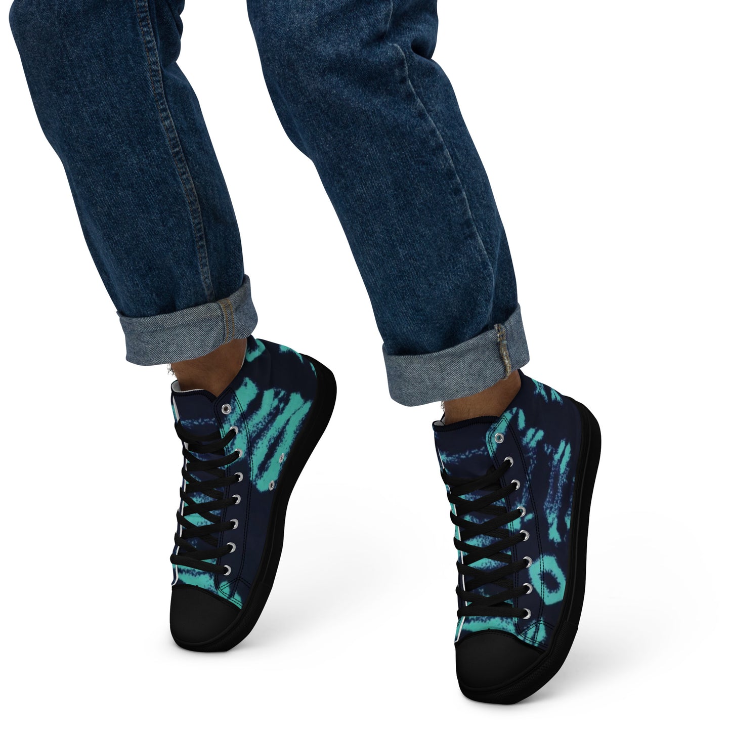 Turquoise Adire Ankara Men’s high top canvas shoes