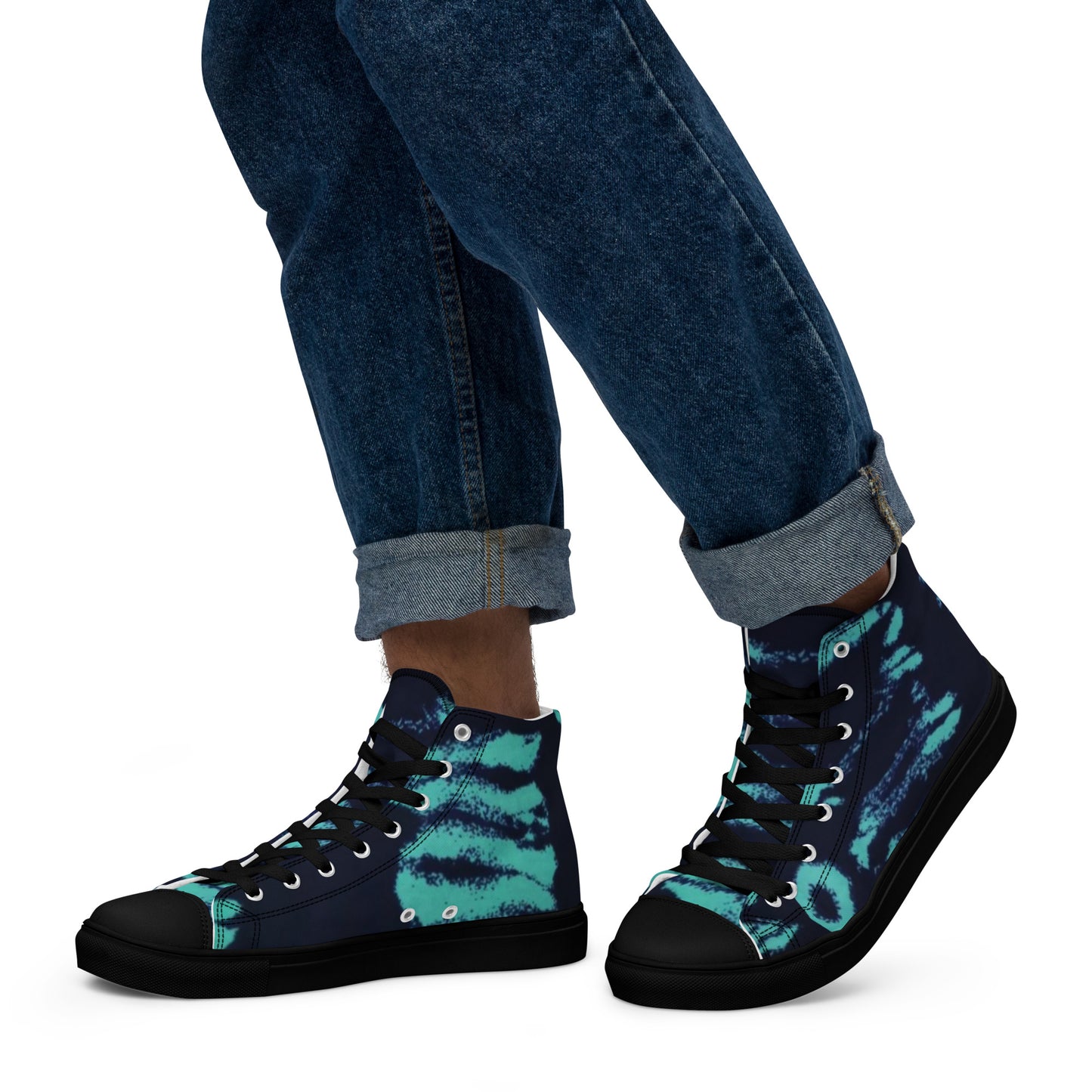 Turquoise Adire Ankara Men’s high top canvas shoes