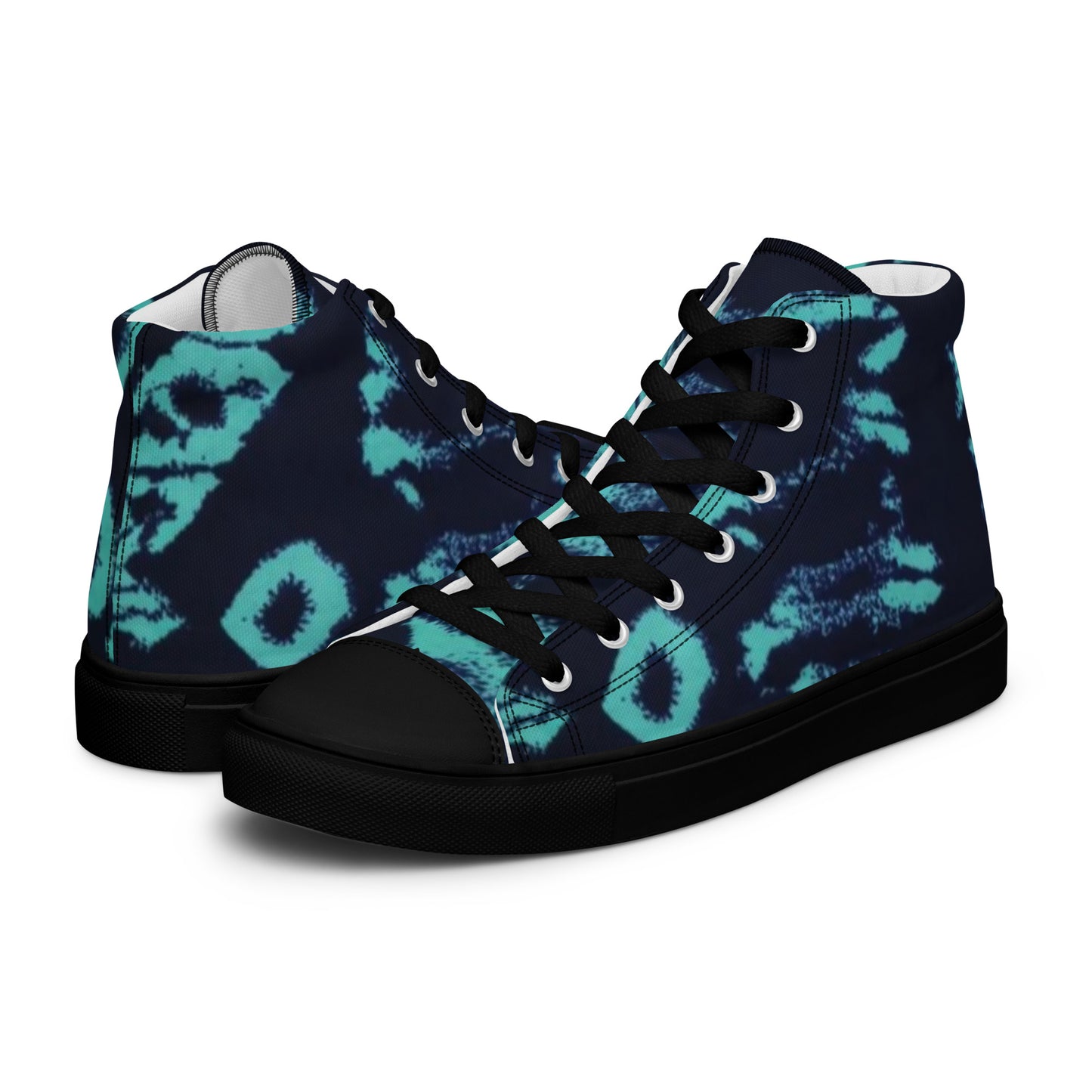 Turquoise Adire Ankara Men’s high top canvas shoes