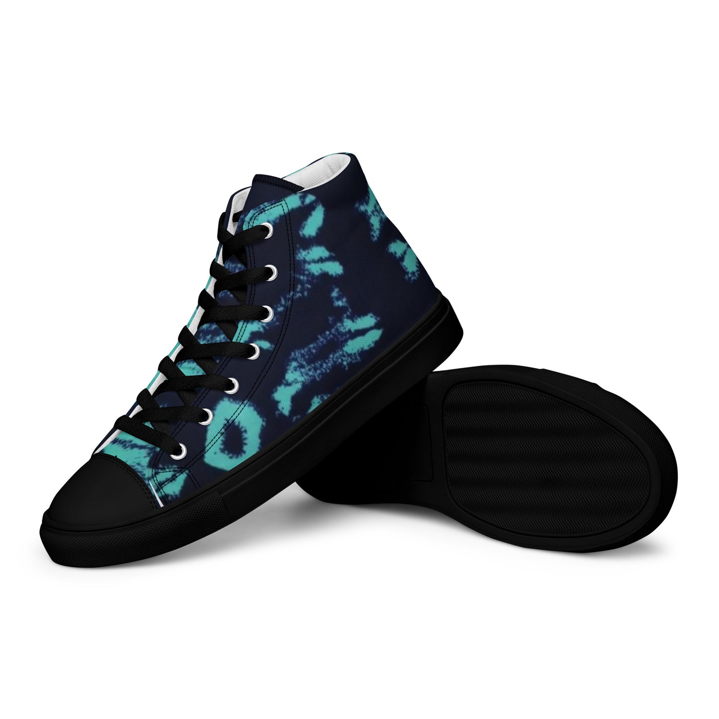 Turquoise Adire Ankara Men’s high top canvas shoes