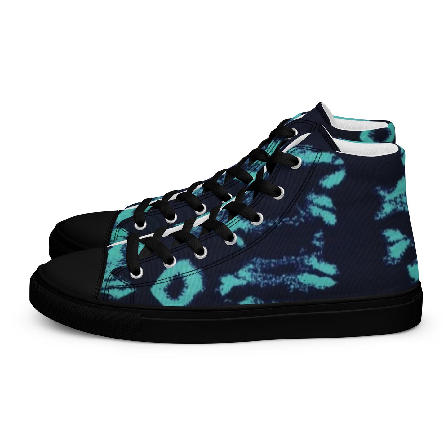 Turquoise Adire Ankara Men’s high top canvas shoes