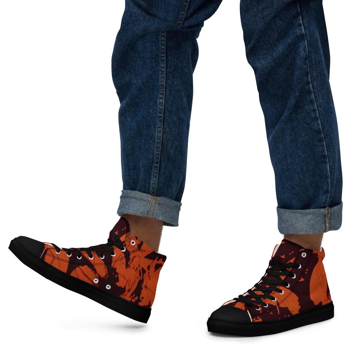 Orange Adire Men’s high top canvas shoes