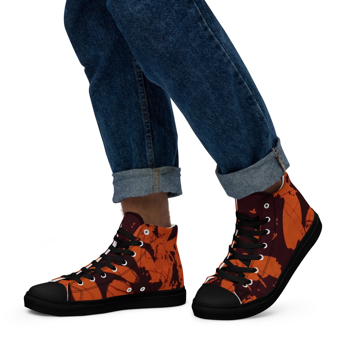 Orange Adire Men’s high top canvas shoes