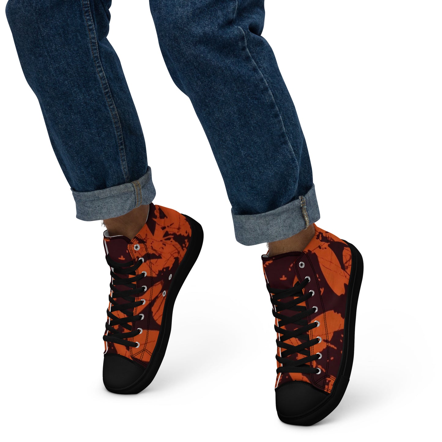 Orange Adire Men’s high top canvas shoes