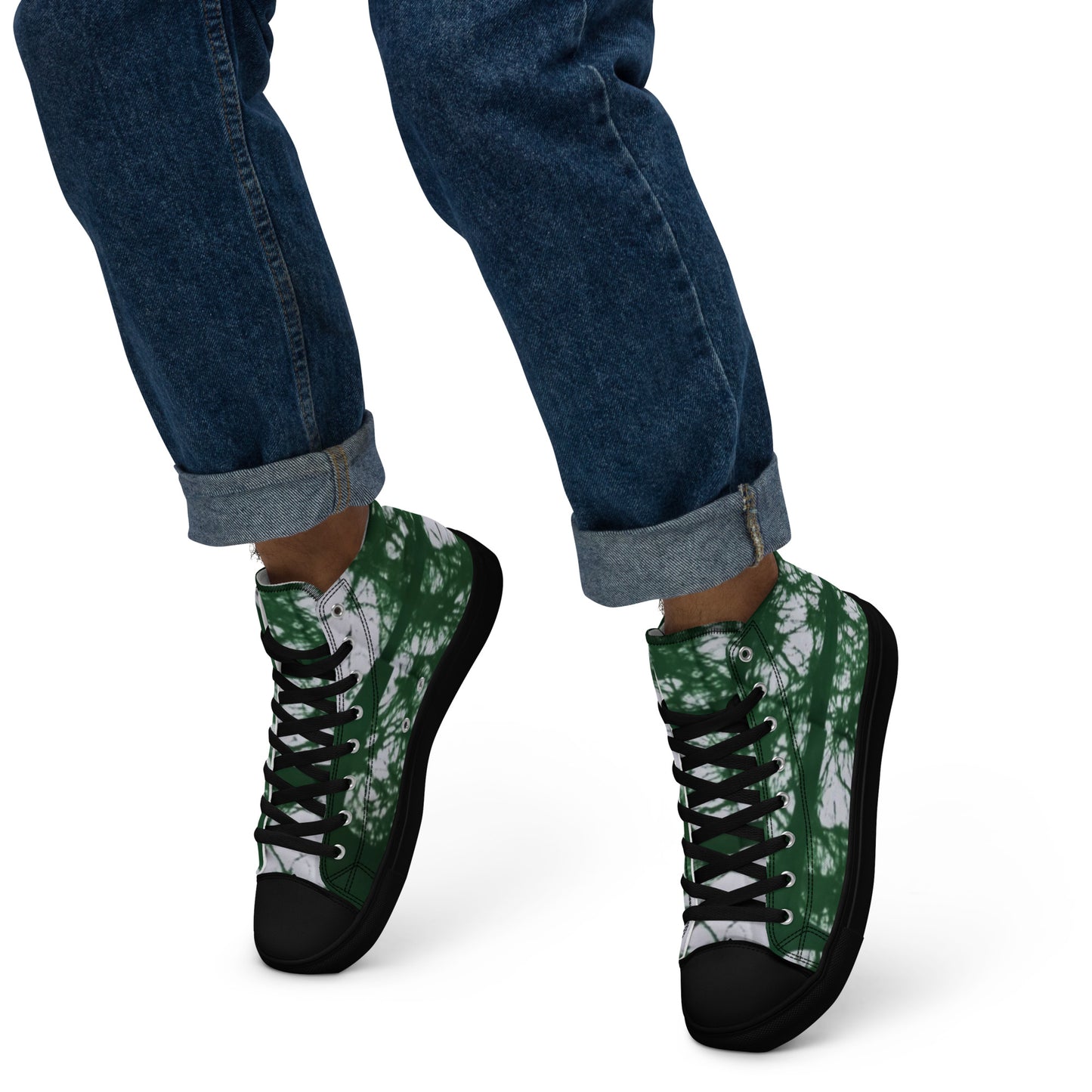 Green Adire Ankara Men’s high top canvas shoes