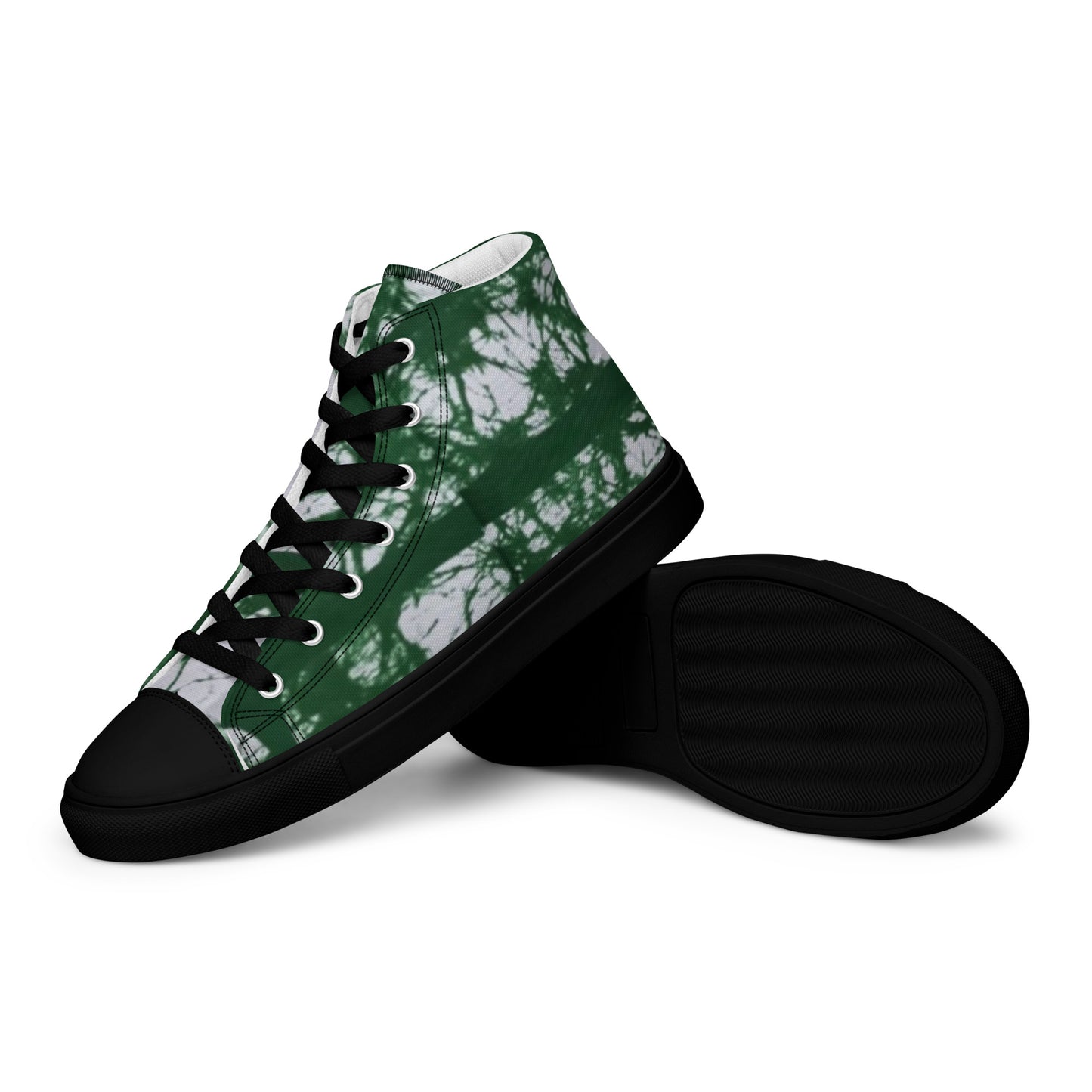 Green Adire Ankara Men’s high top canvas shoes