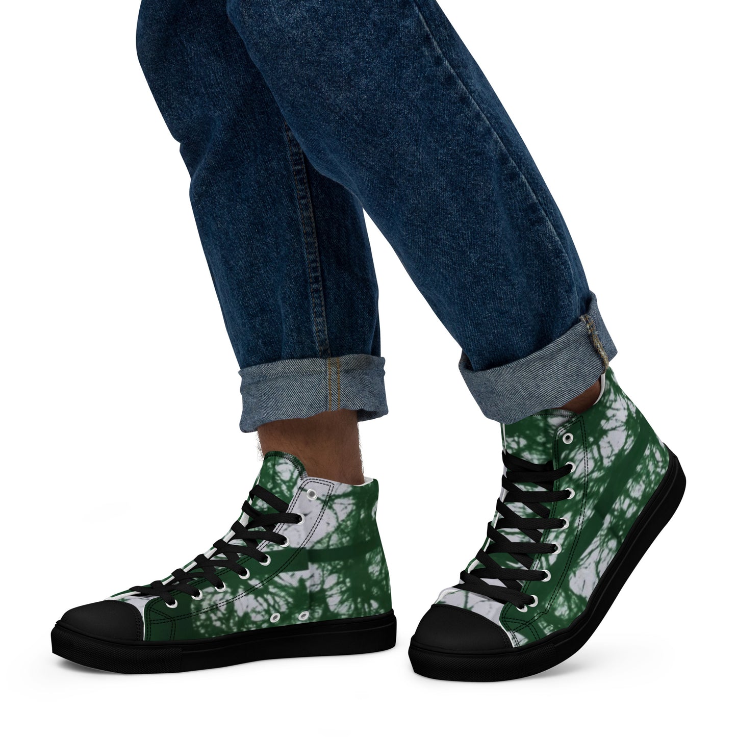 Green Adire Ankara Men’s high top canvas shoes