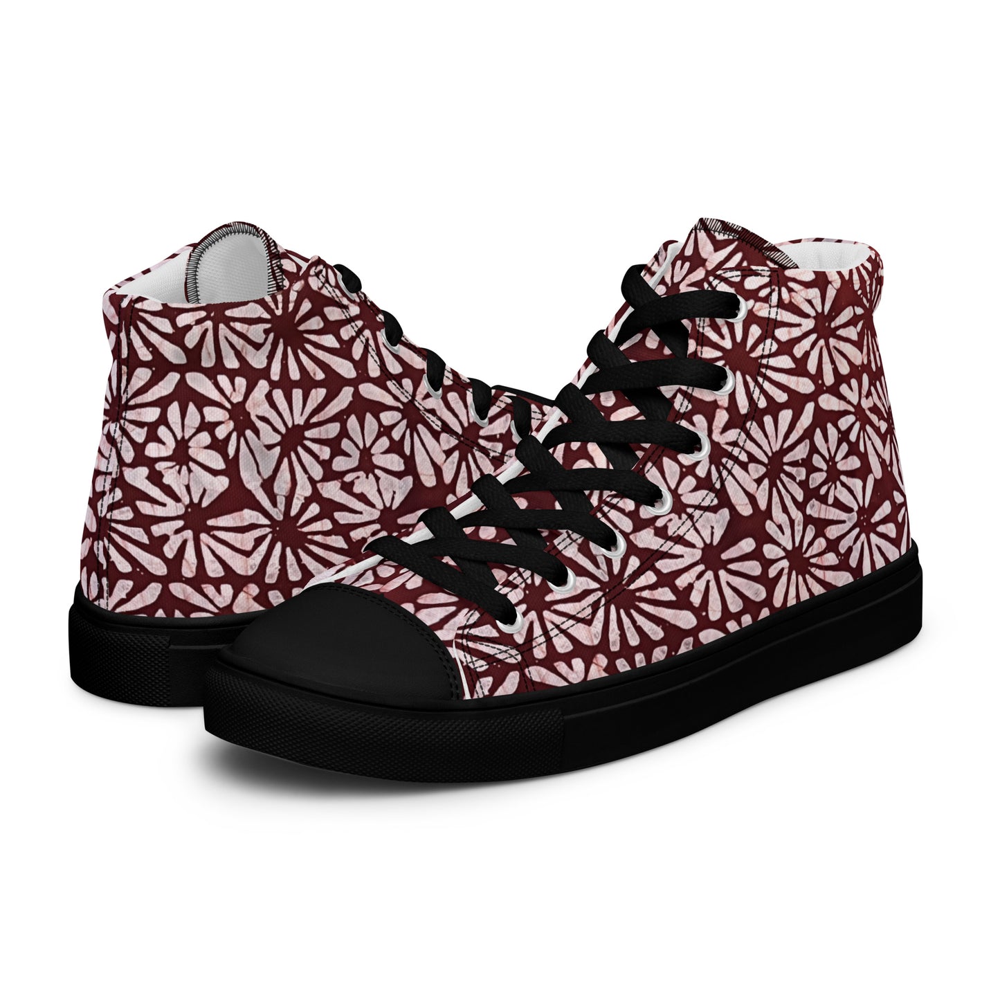 Red Abstract Adire Men’s high top canvas shoes