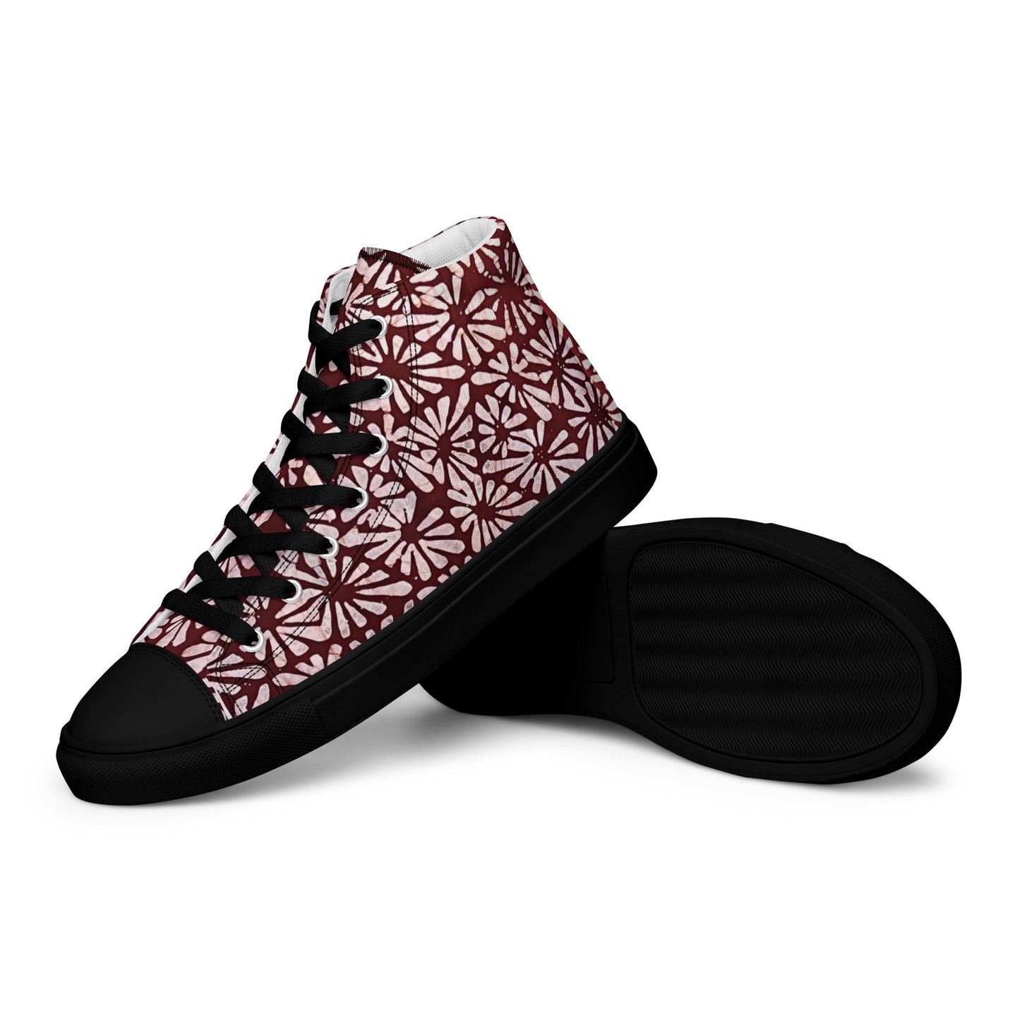 Red Abstract Adire Men’s high top canvas shoes