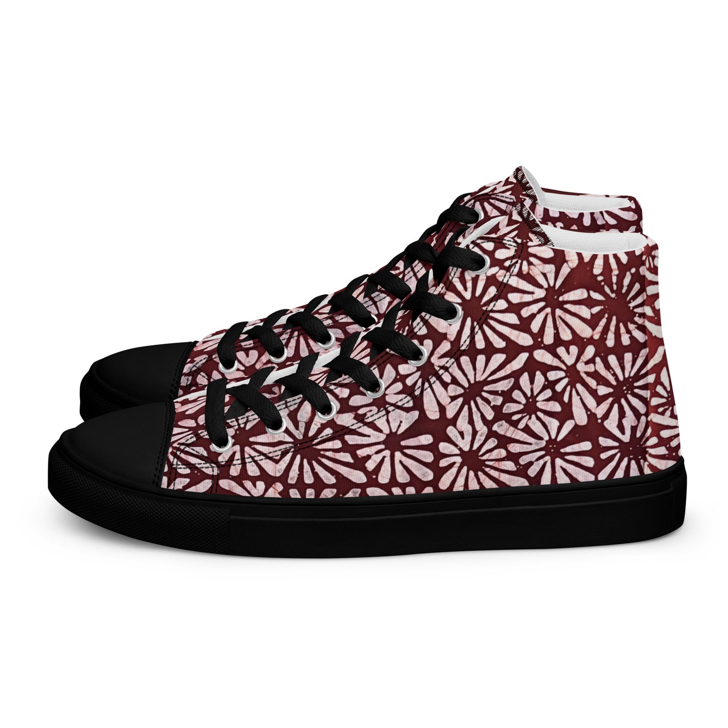 Red Abstract Adire Men’s high top canvas shoes