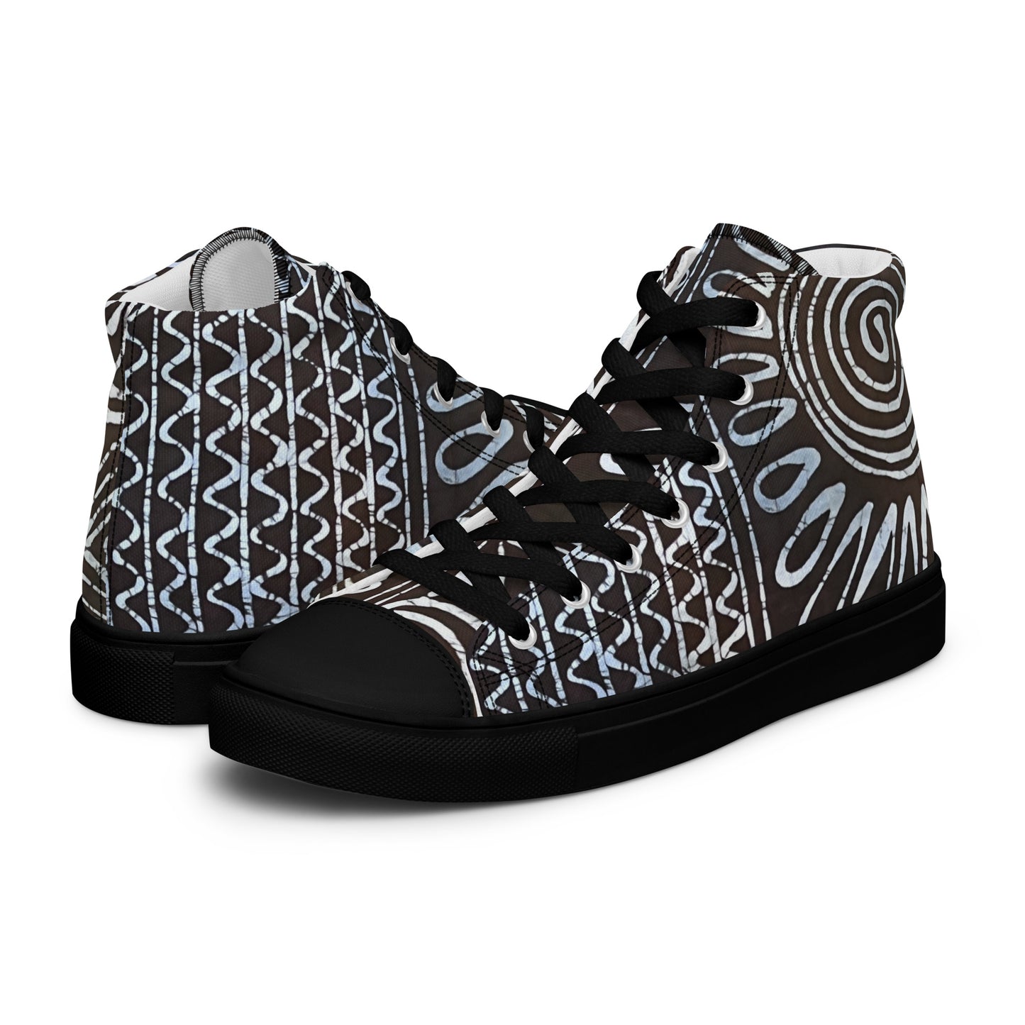 Abstract Cyan Blue Adire Men’s high top canvas shoes